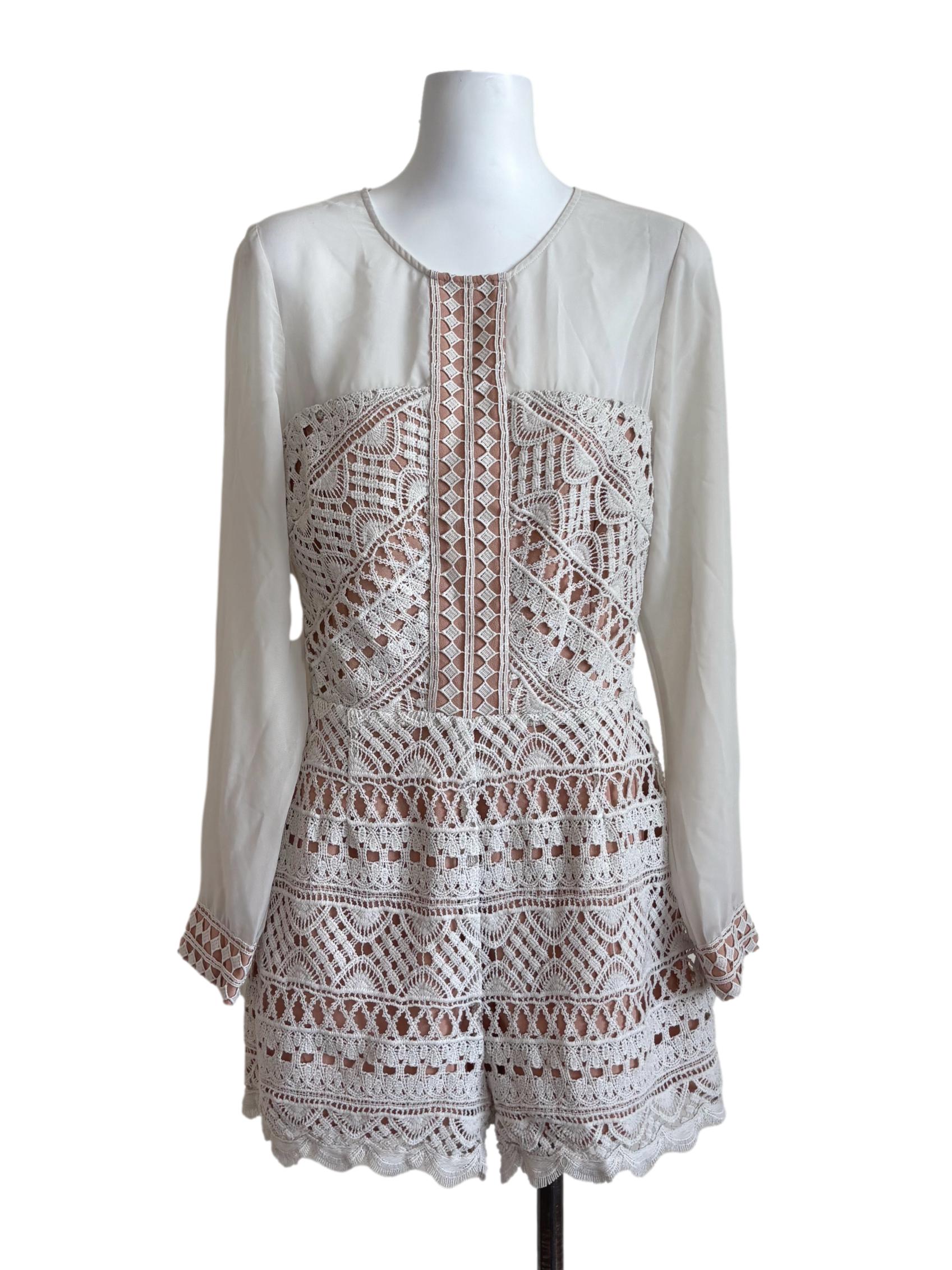 Rice White Long Sleeve Backless Romper