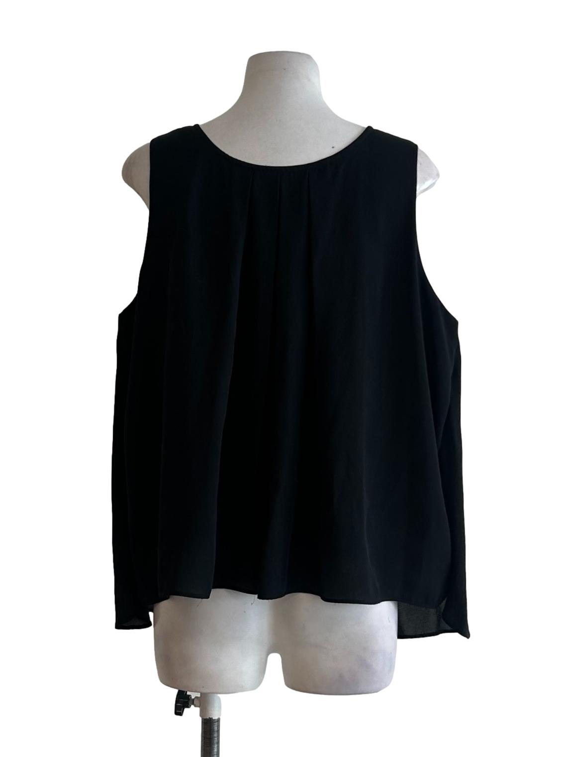 Black Embroidered-Trim Slit Top