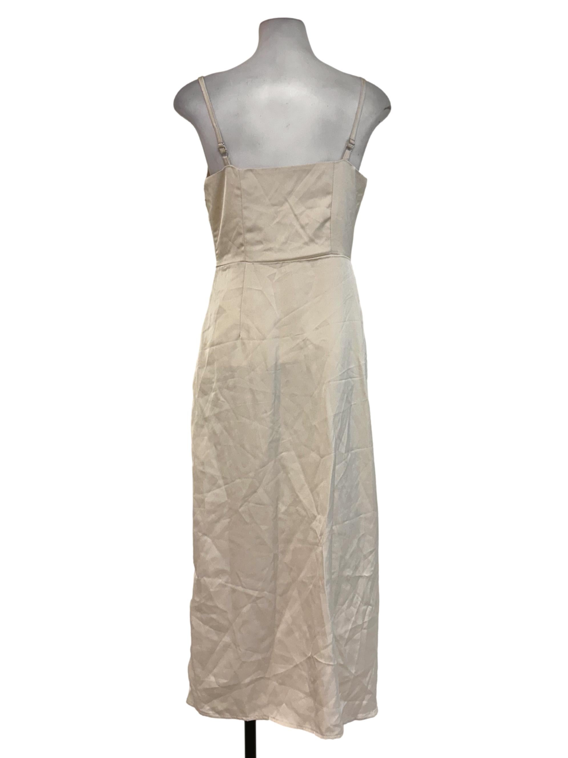 Cream Satin Gathered Slip Dress