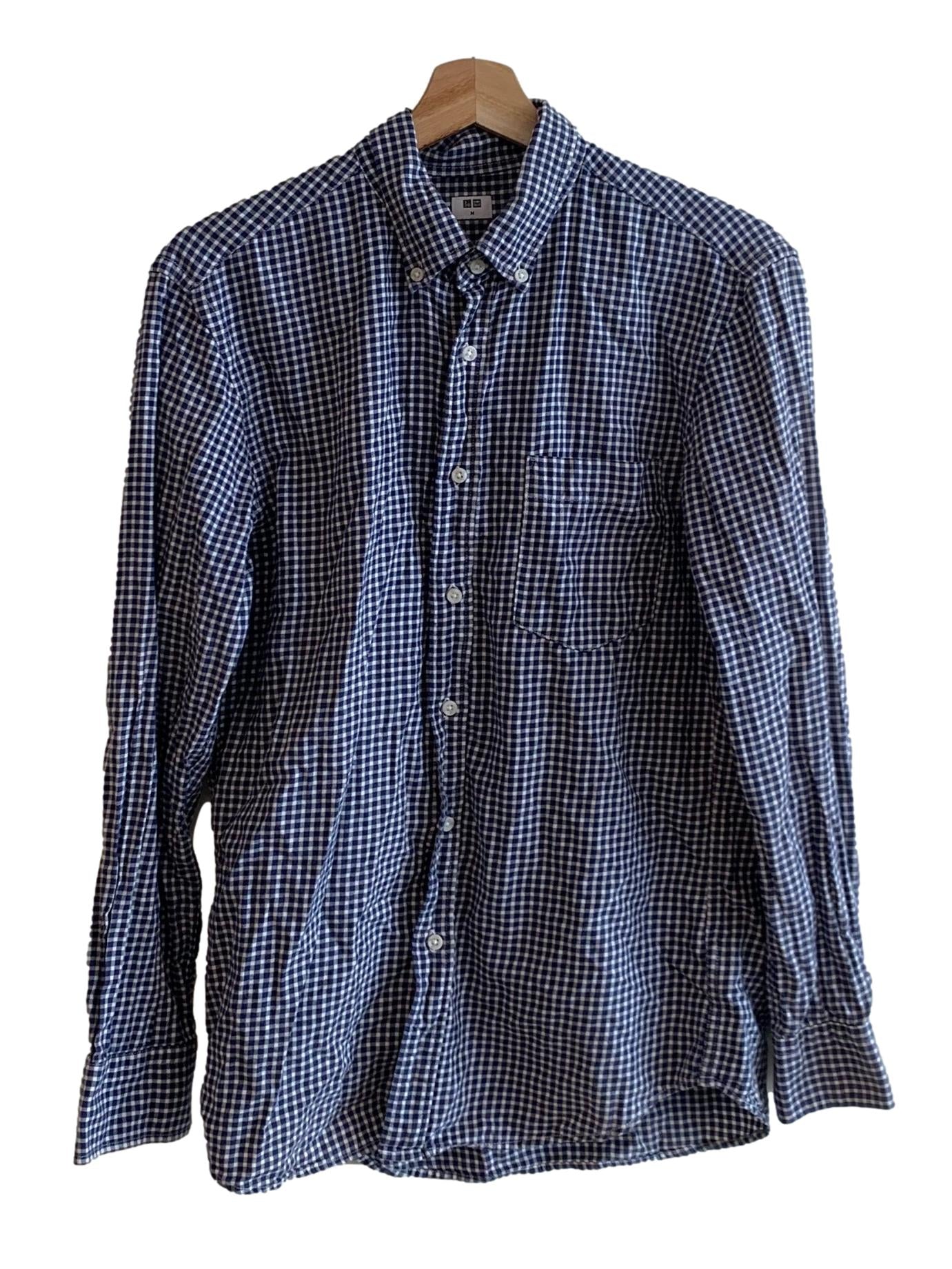 Navy Blue Gingham Button Down Shirt