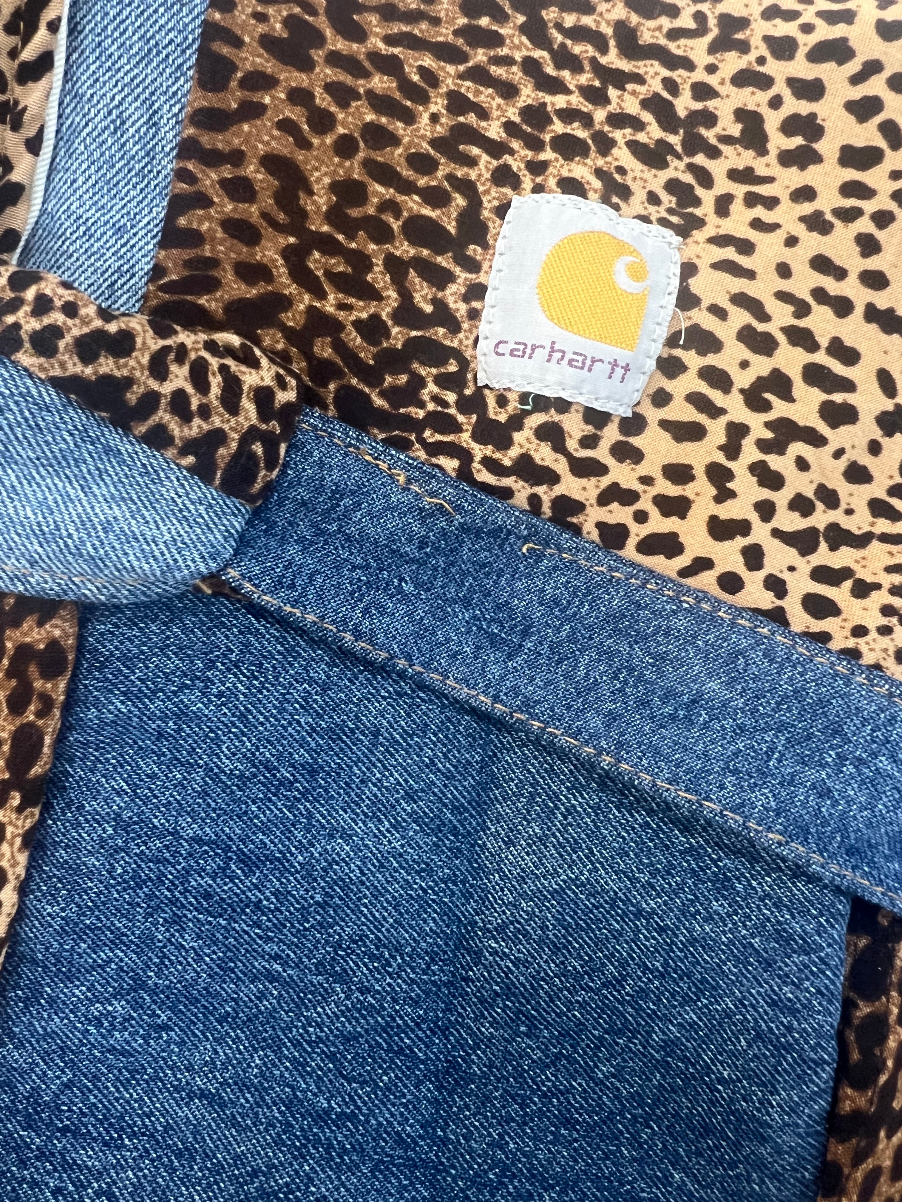 Brown Leopard Print Denim Reworked Shoulder Bag