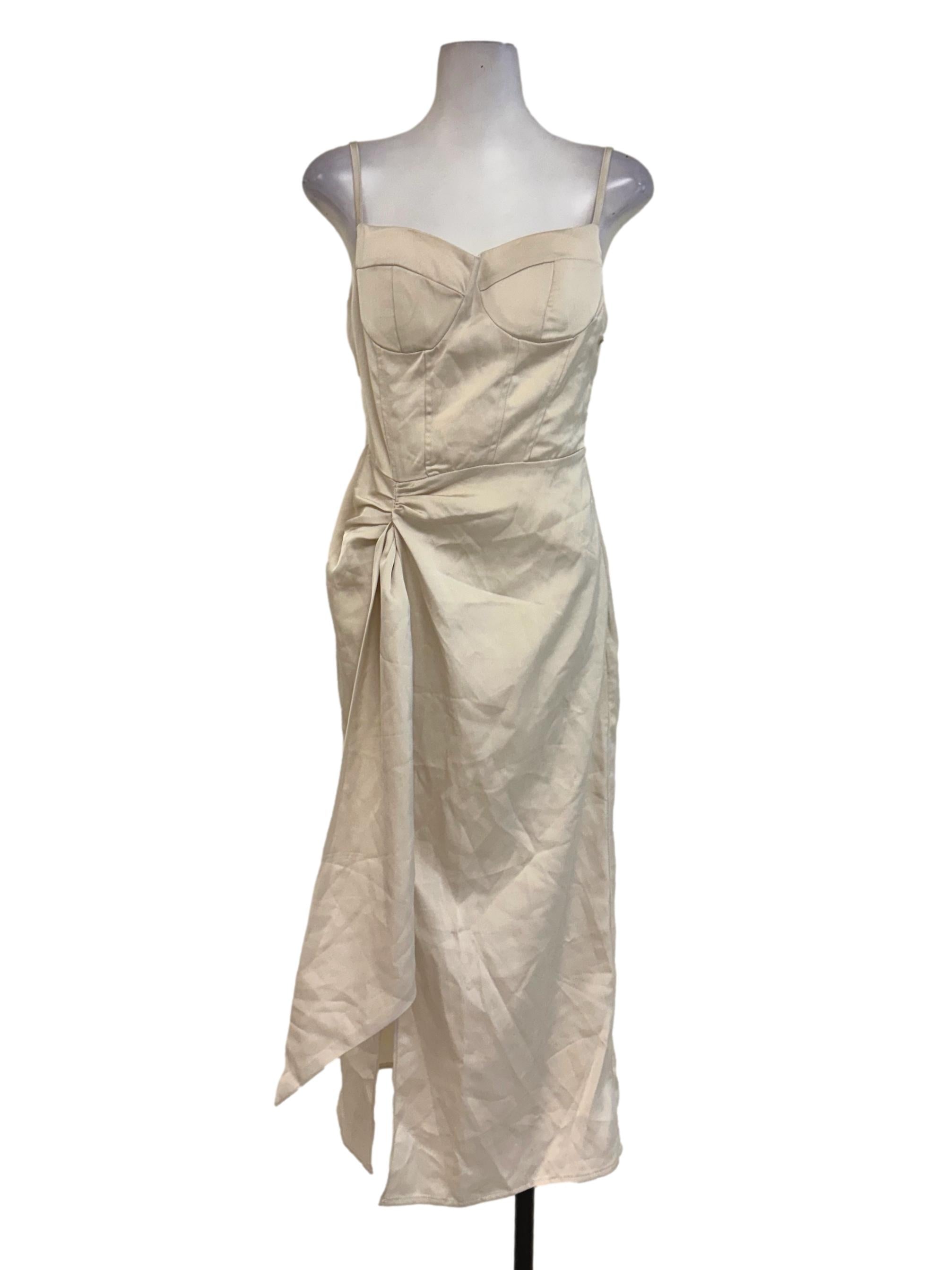 Cream Satin Gathered Slip Dress
