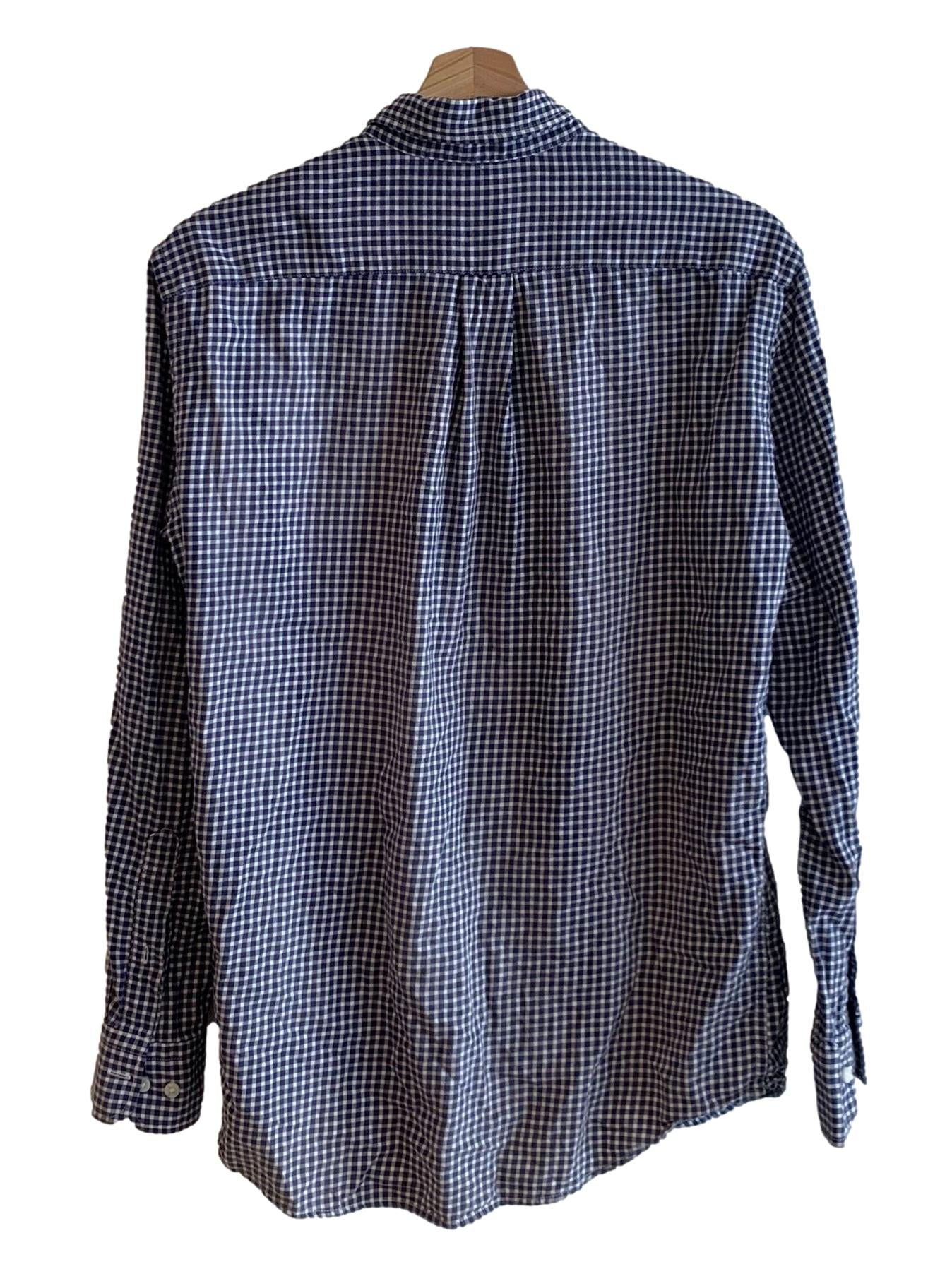Navy Blue Gingham Button Down Shirt