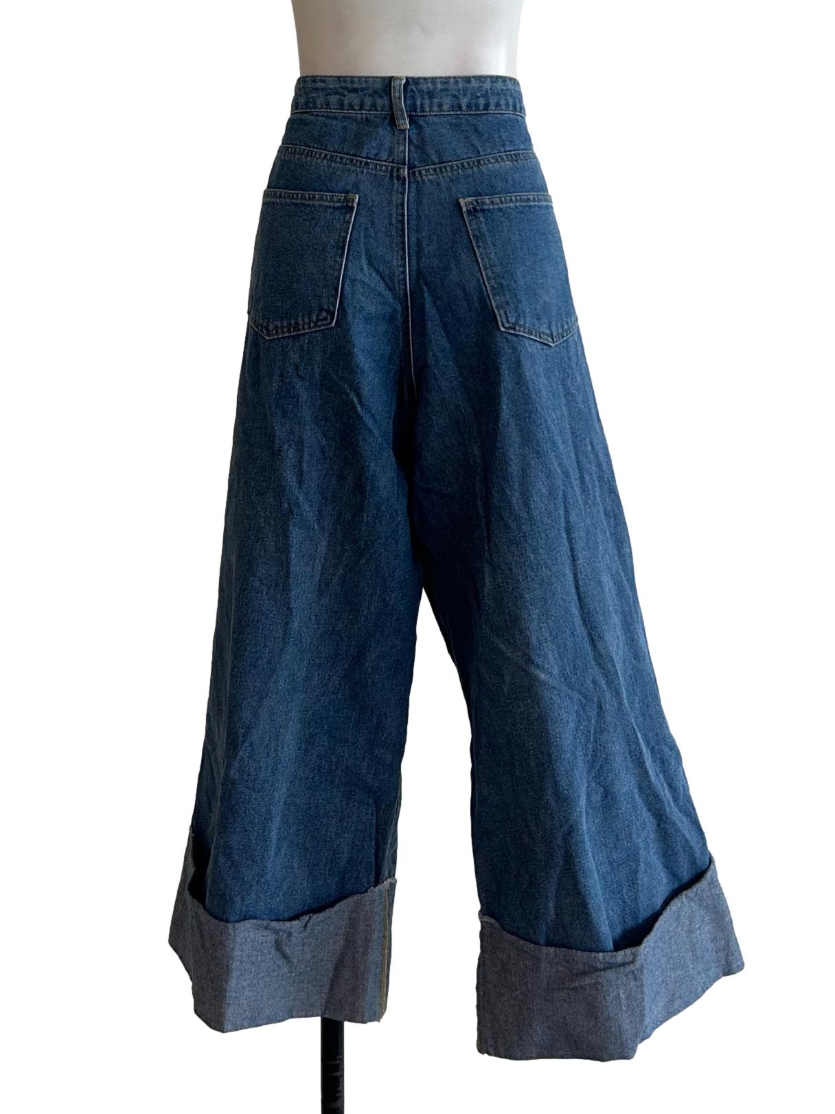 Mid Blue Straight Leg Turn-Up Jeans