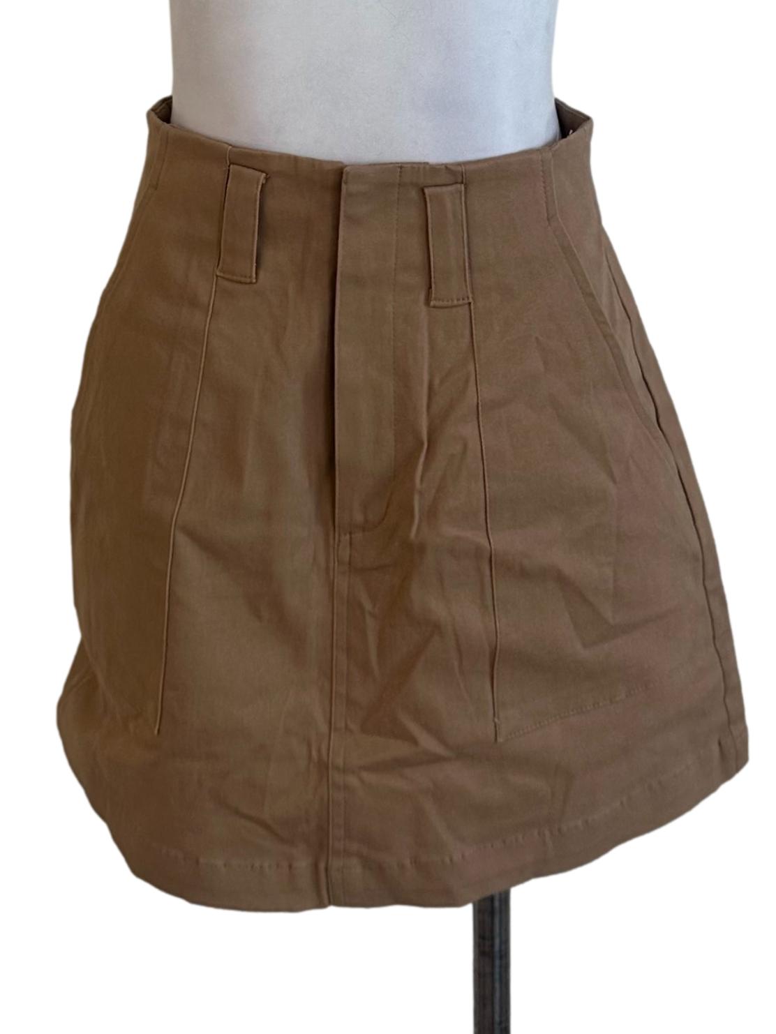 Khaki Brown Plain Pocket Skirt