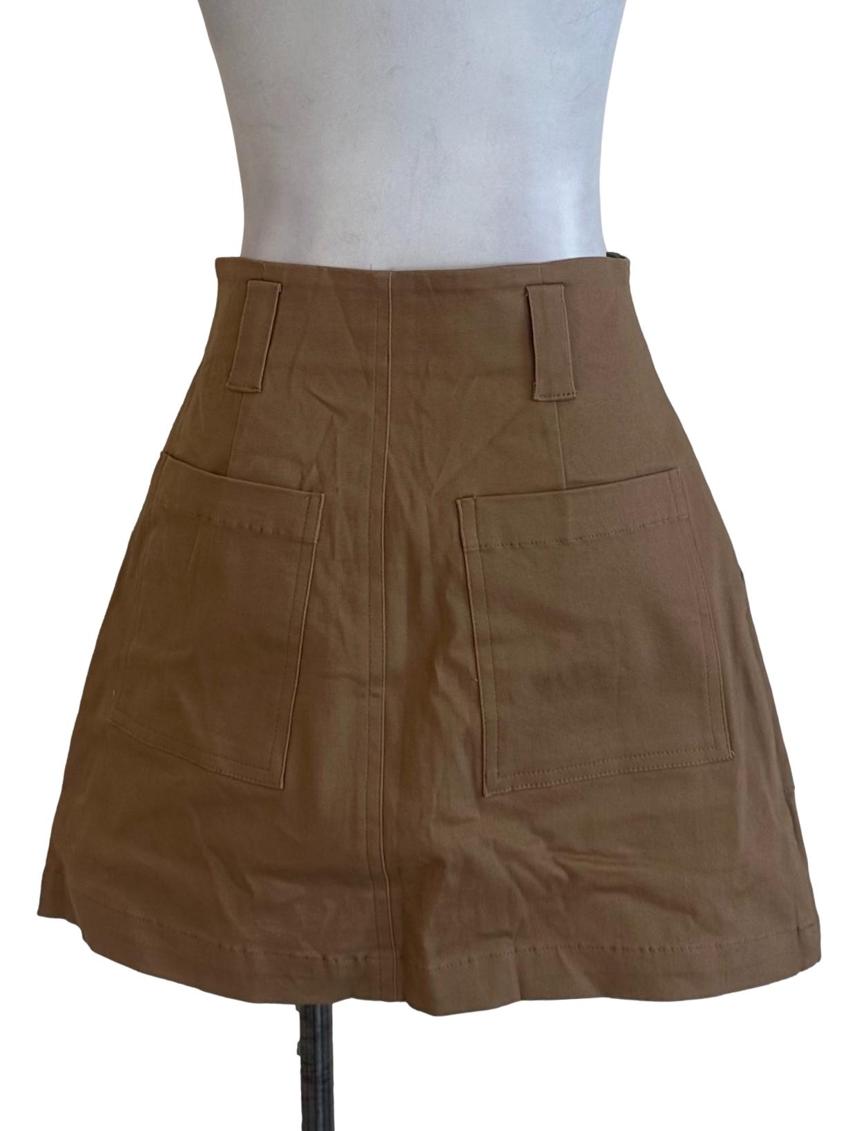 Khaki Brown Plain Pocket Skirt