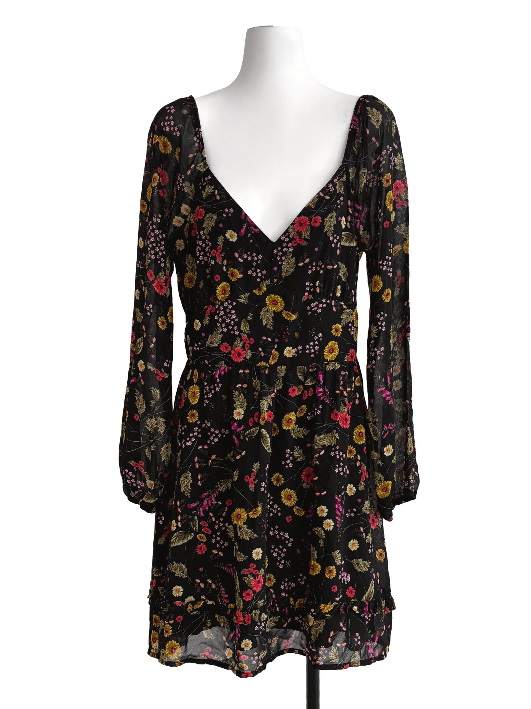 Onyx Black Long Sleeve Floral Dress