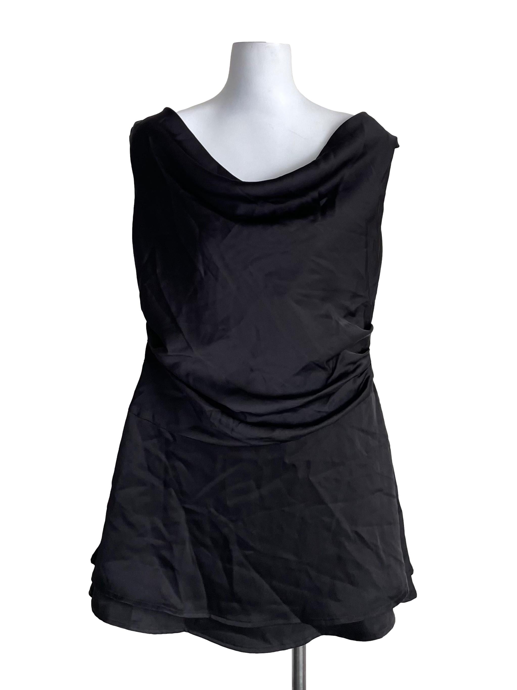 Black Draped Satin Dress