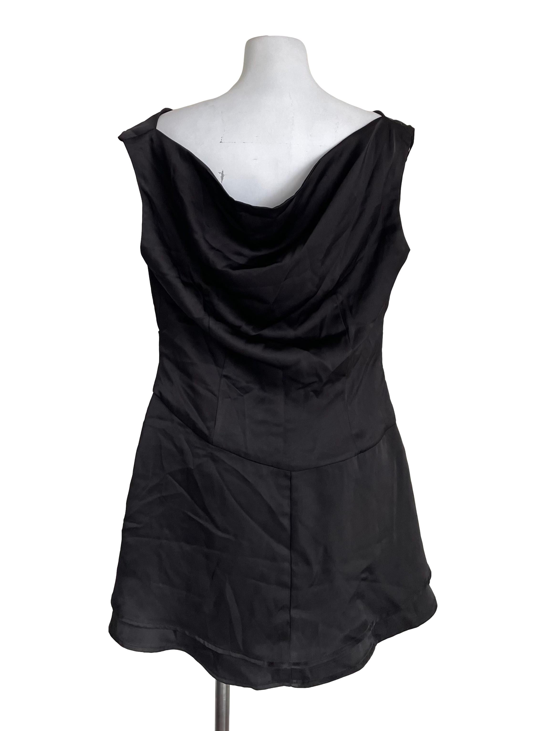 Black Draped Satin Dress