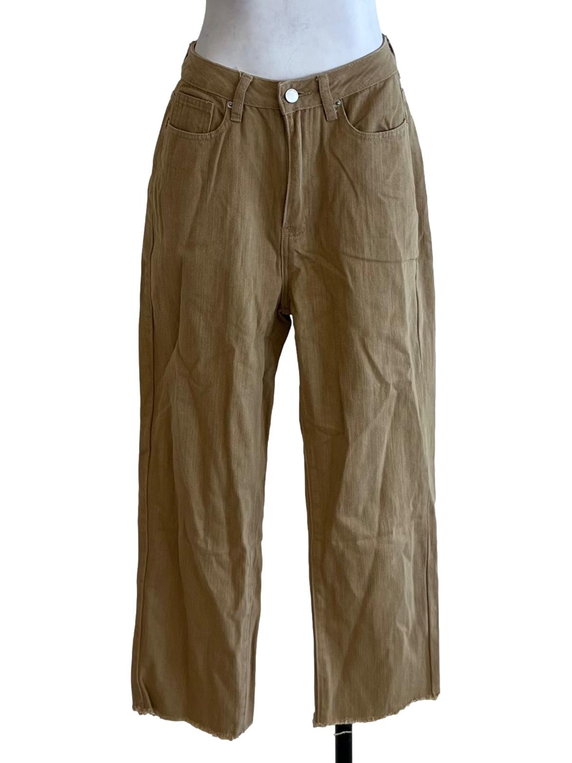Beige High-Waisted Wide Leg Jeans
