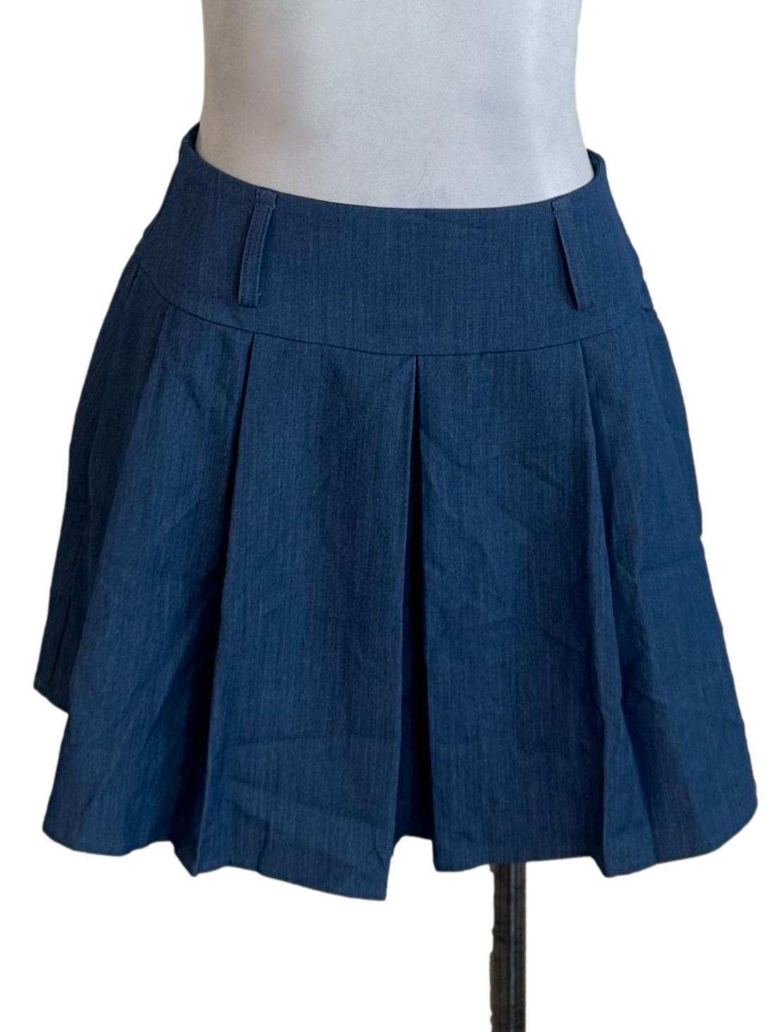 Medium Blue Box Pleated Skirt