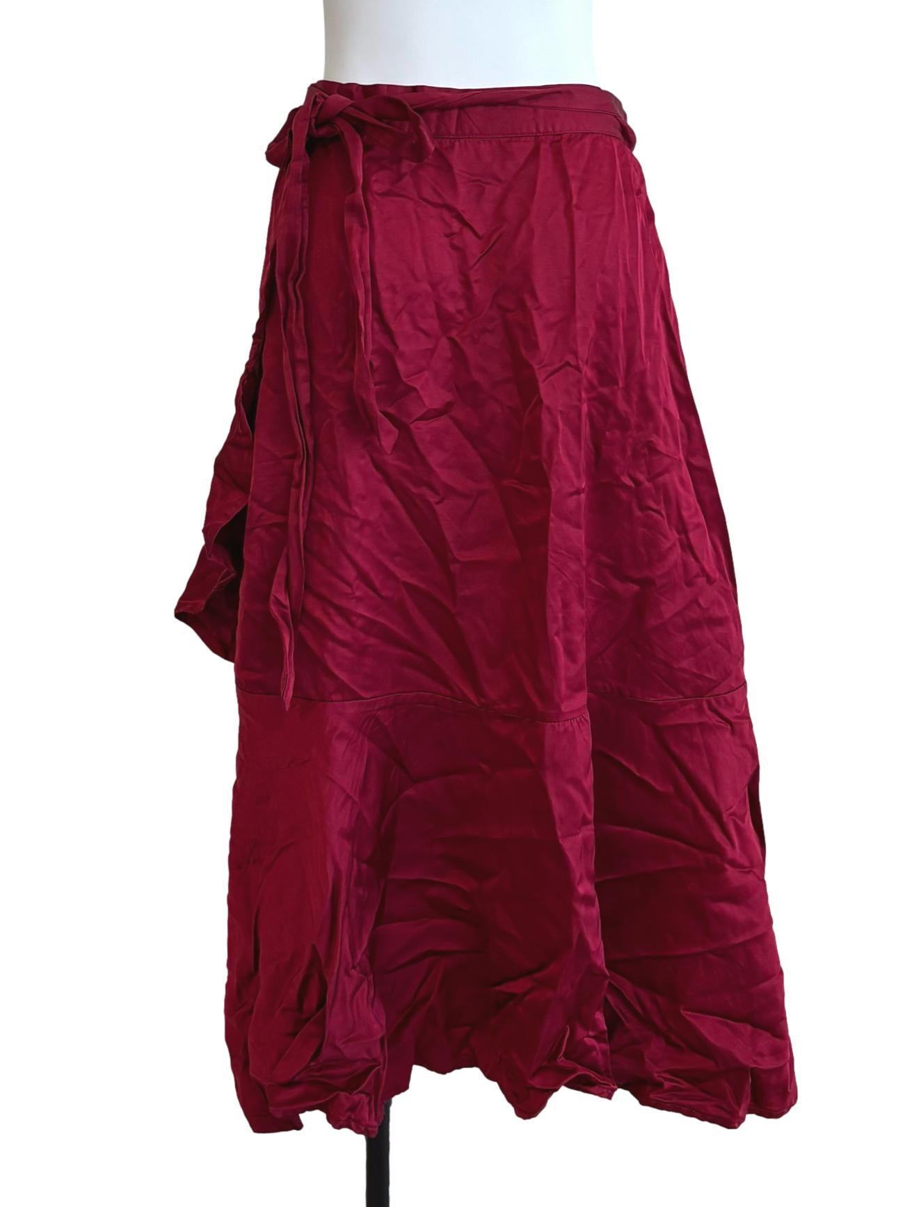 Ruby Red Satin Wrap Skirt