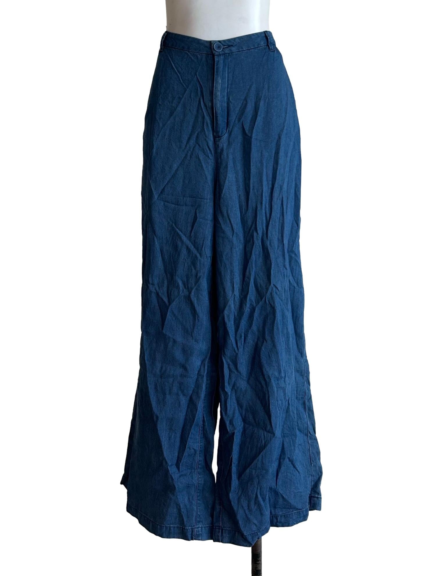 Blue Denim Wide-Leg Pants