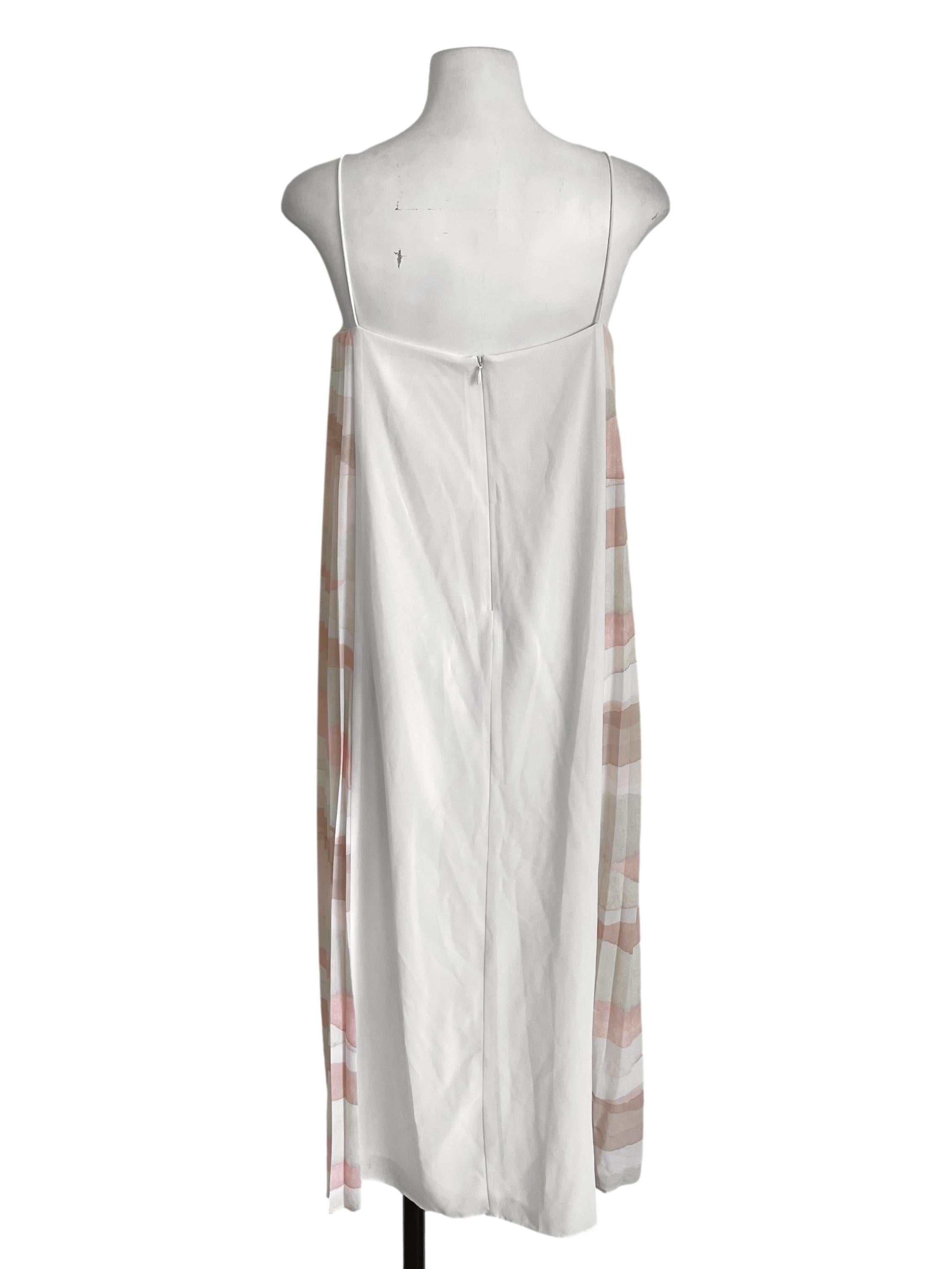 White & Cantaloupe Pleated Flowy Dress