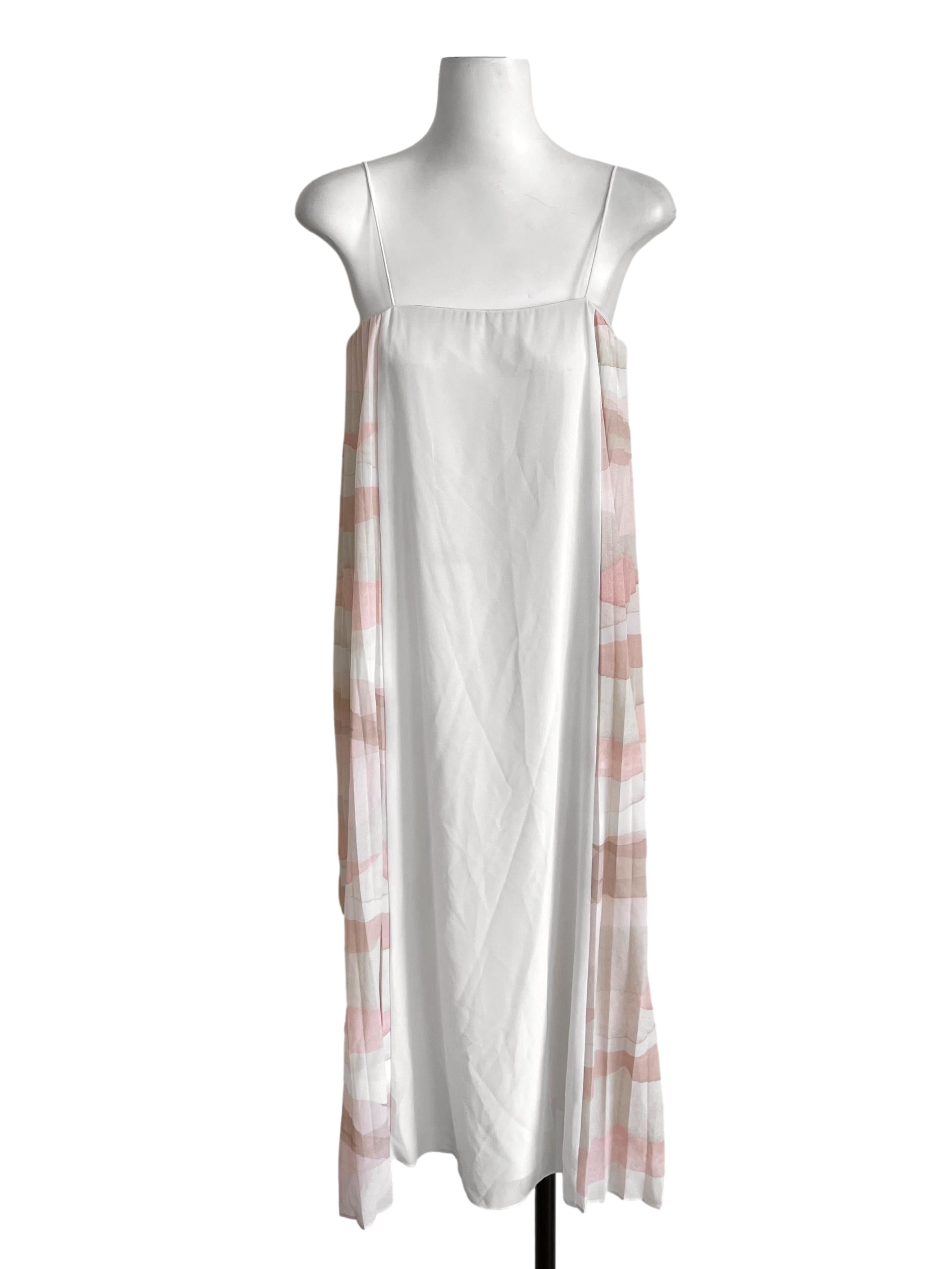 White & Cantaloupe Pleated Flowy Dress