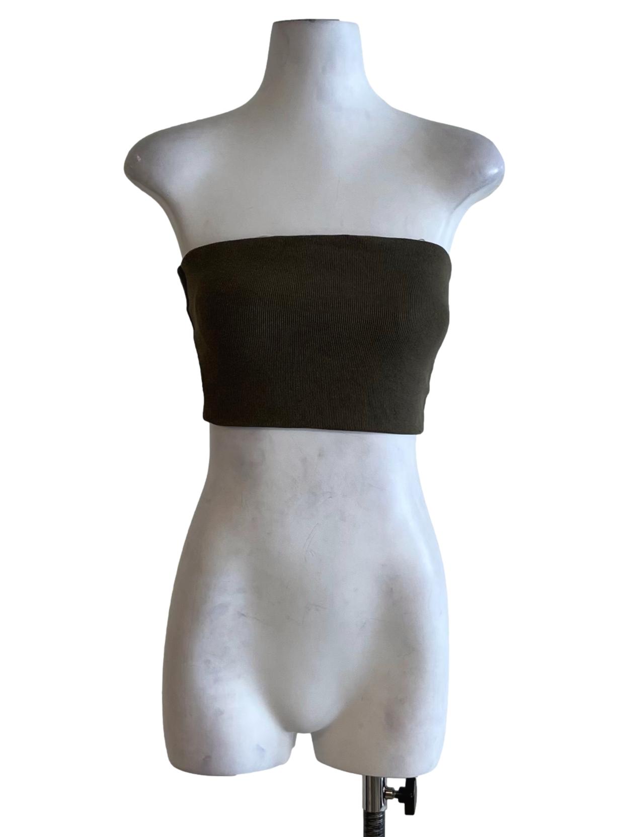 Moss Green Strapless Cropped Top