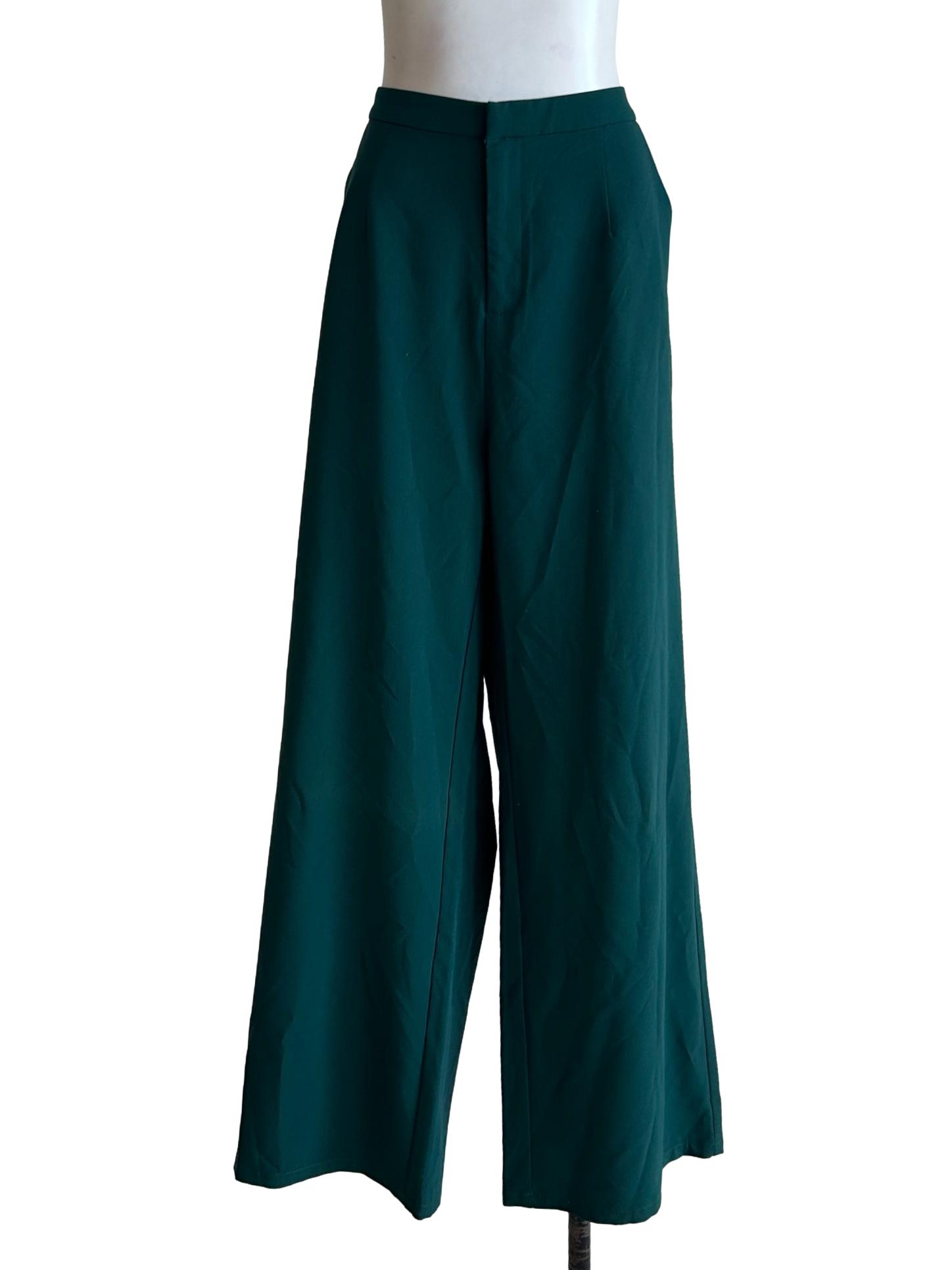 Emerald Green Straight-Cut Pants