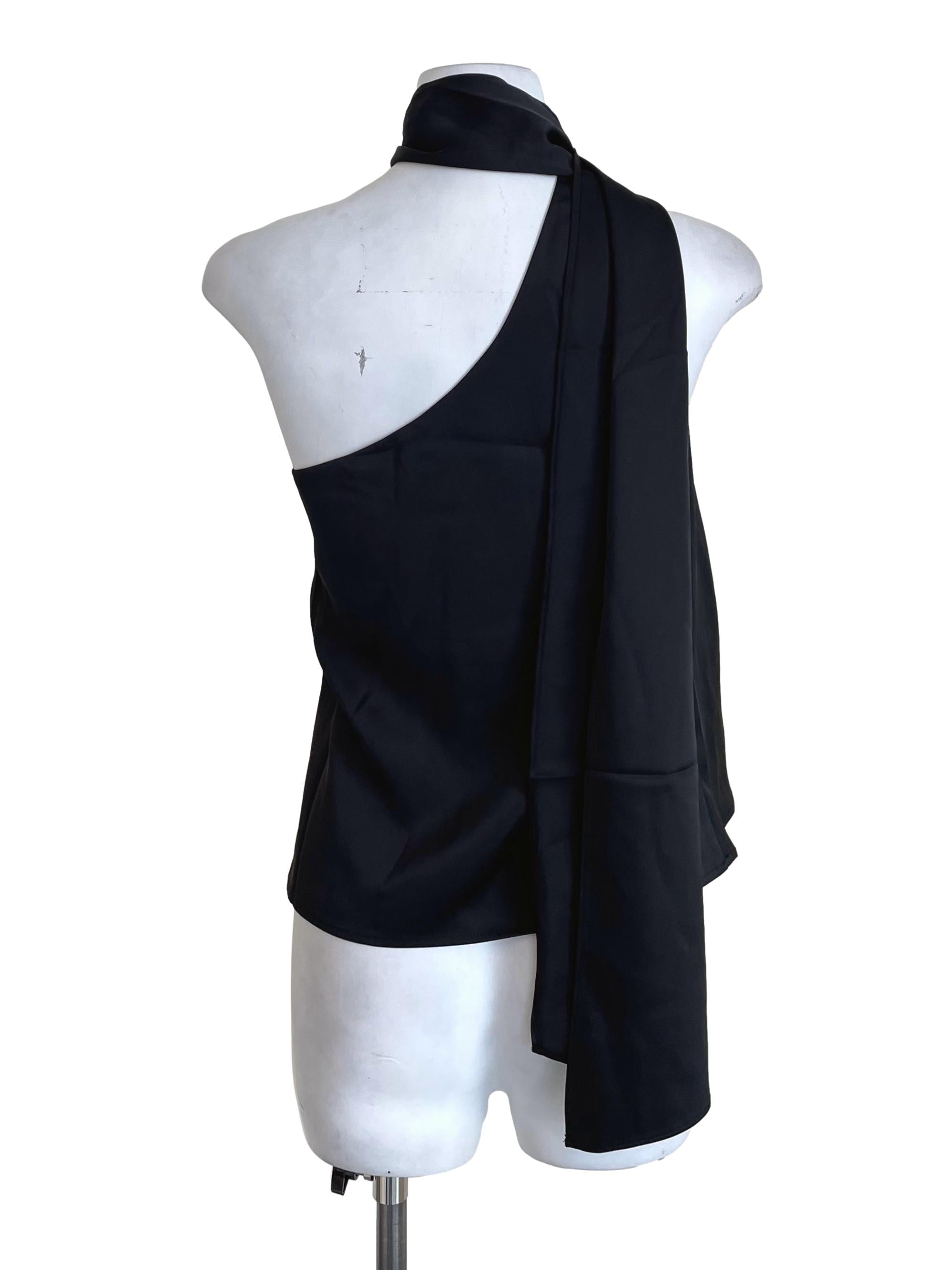 Black Satin One Shoulder Top LB