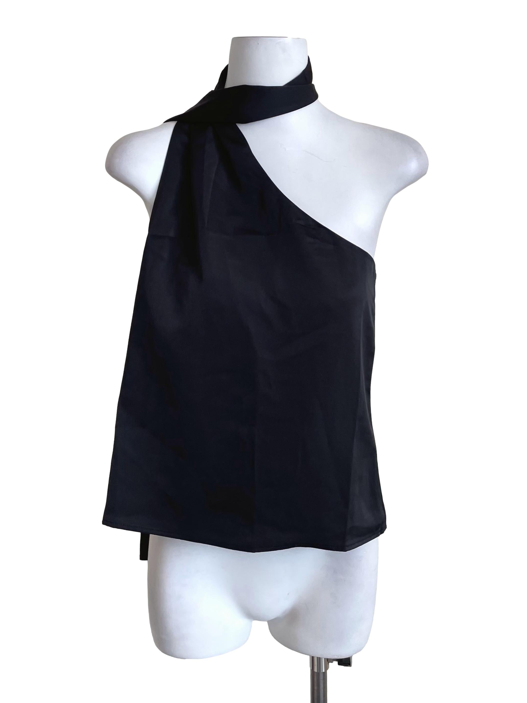Black Satin One Shoulder Top LB