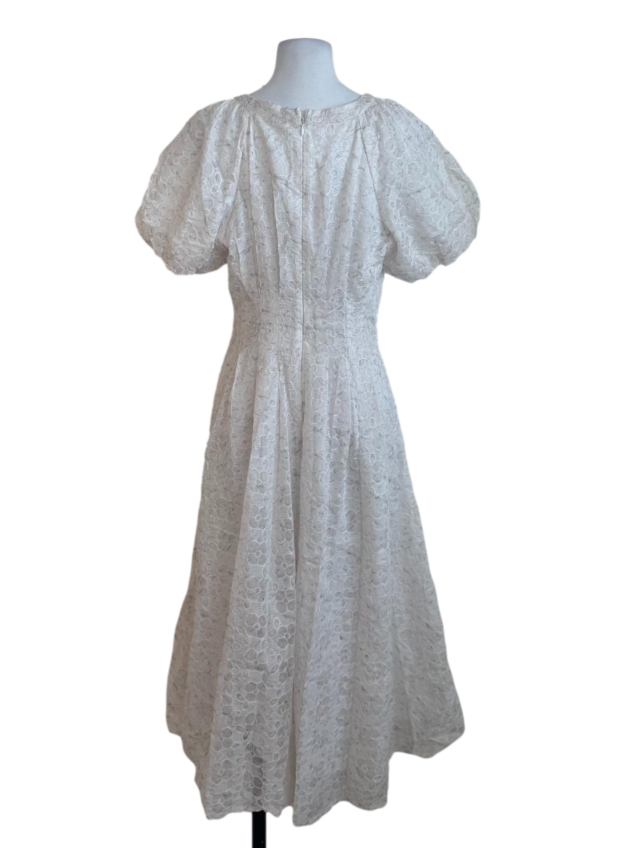 Ivory White Lace Floral Textured Dress