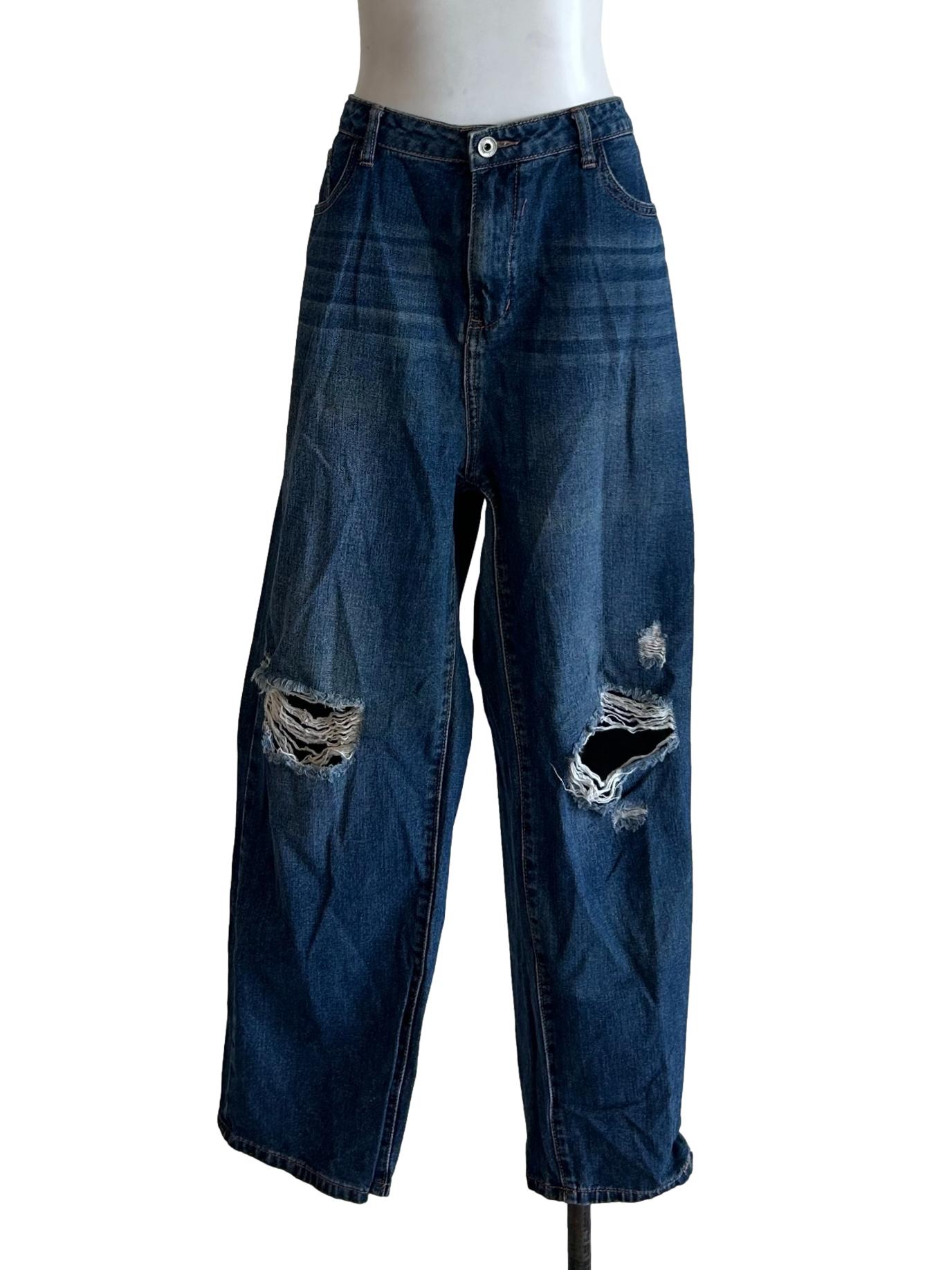 Dark Blue Denim Ripped Jeans