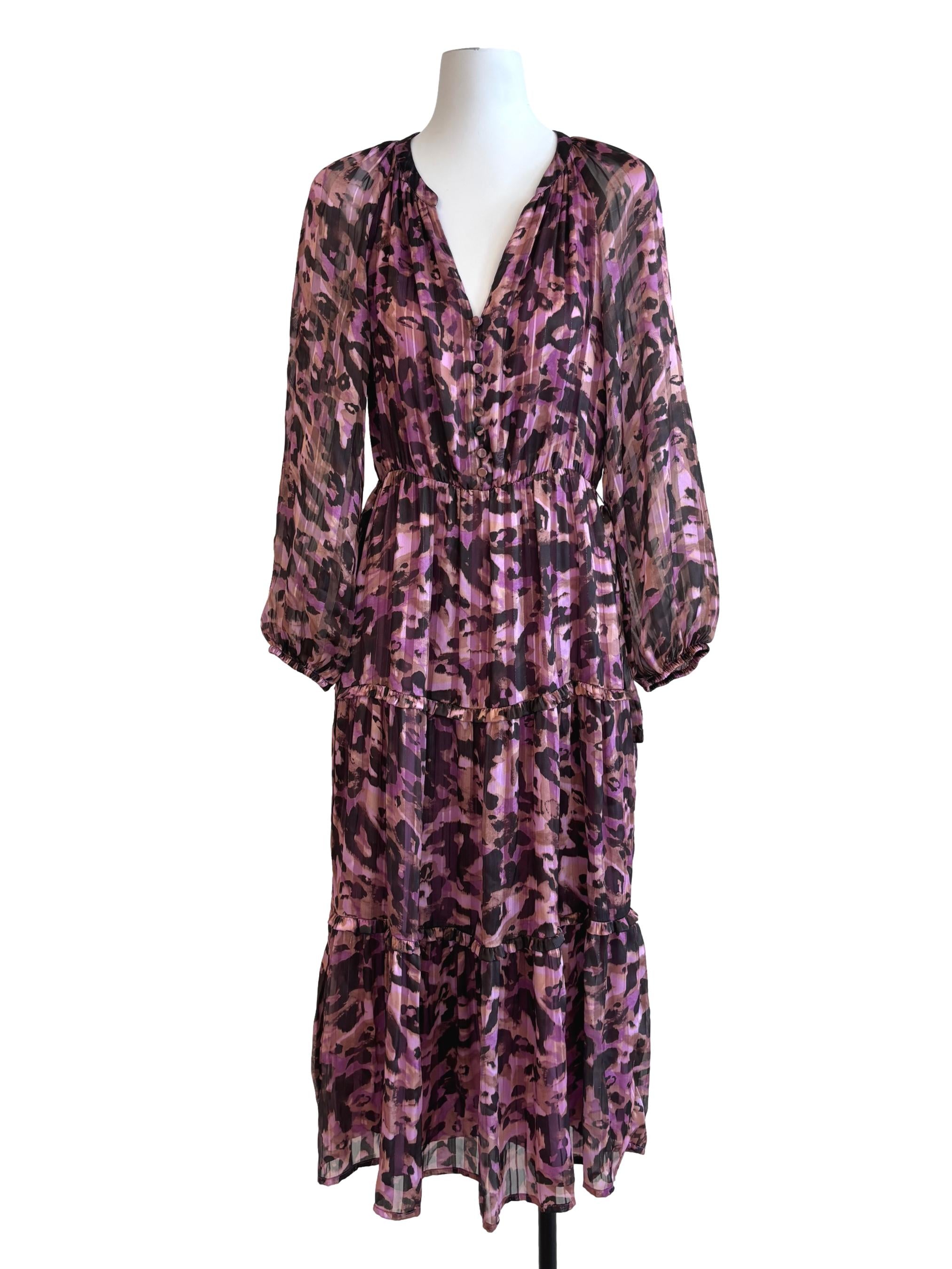 Blush Pink Taupe Patterned Tier Dress