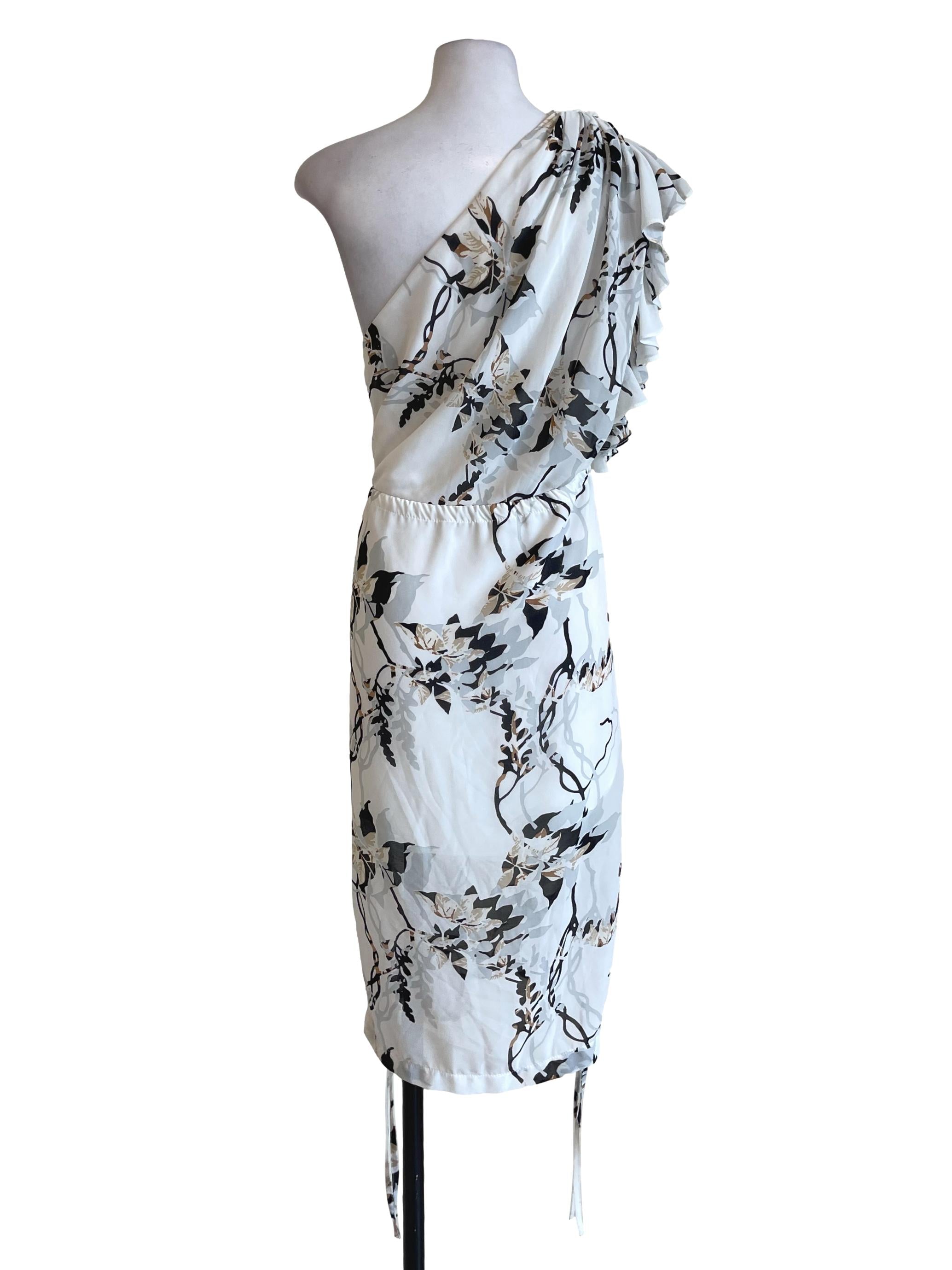 White Printed Floral Single Sleeves Dress