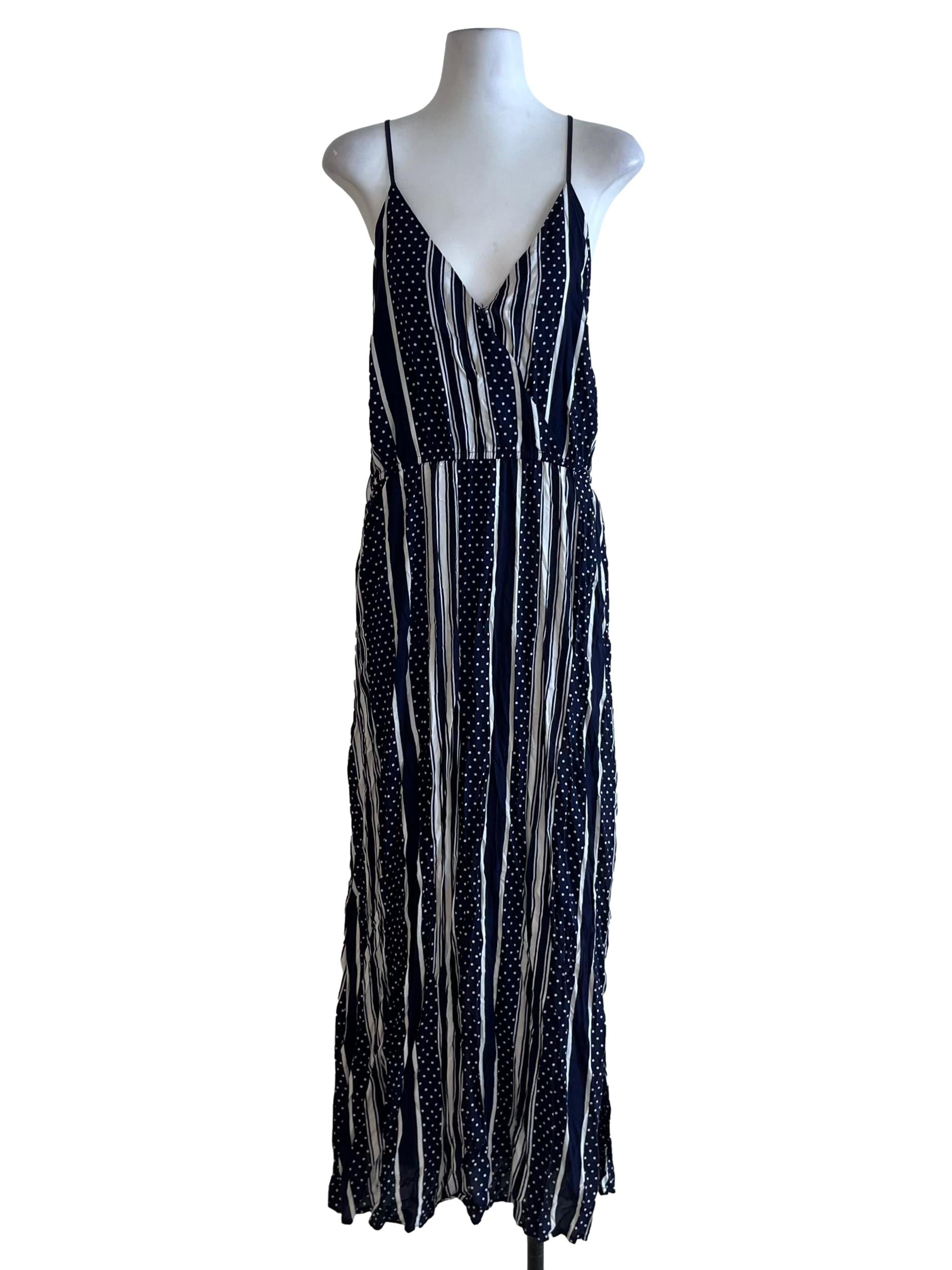 Navy Blue Awning Stripe  A-Line Dress