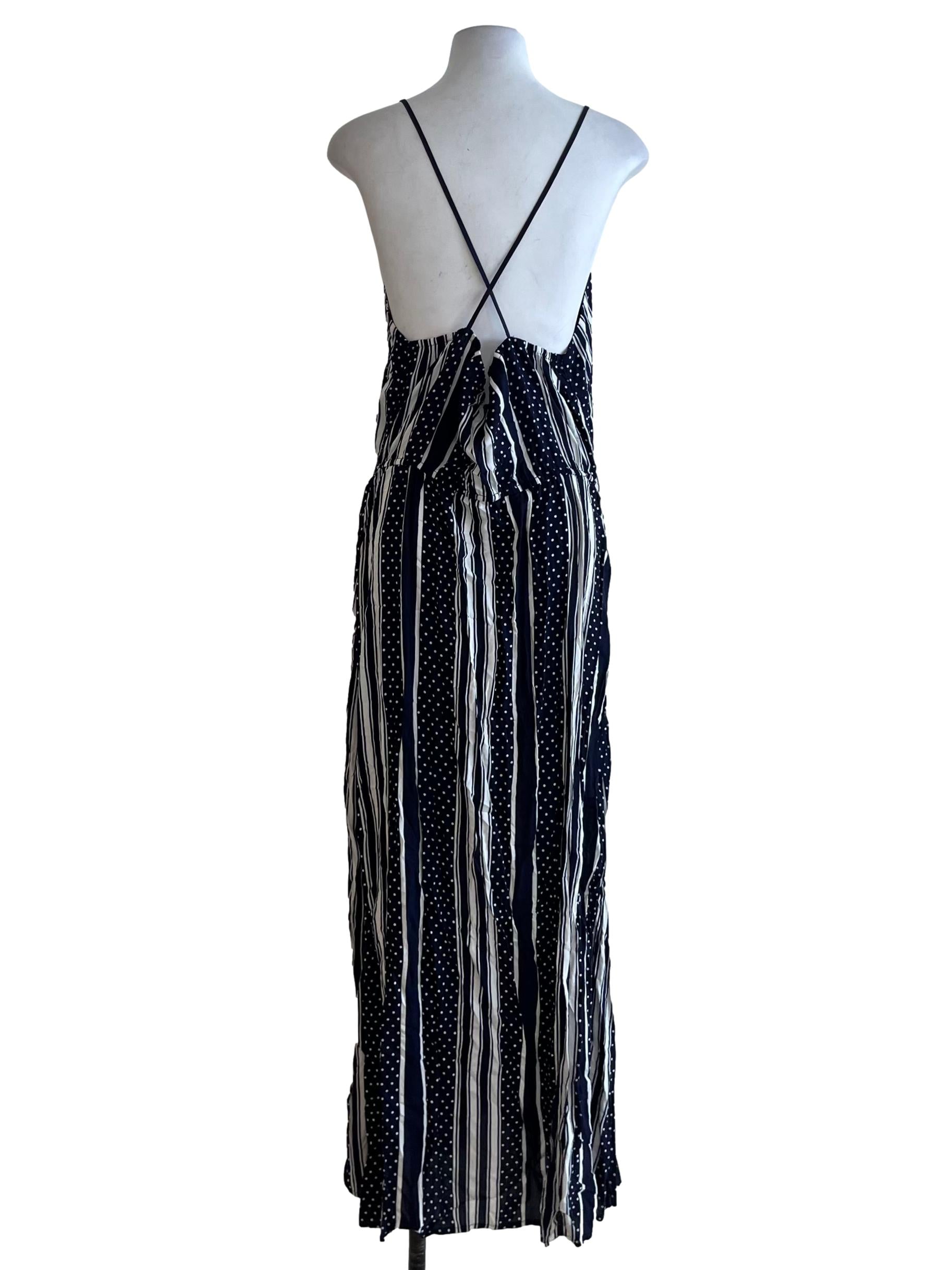 Navy Blue Awning Stripe  A-Line Dress