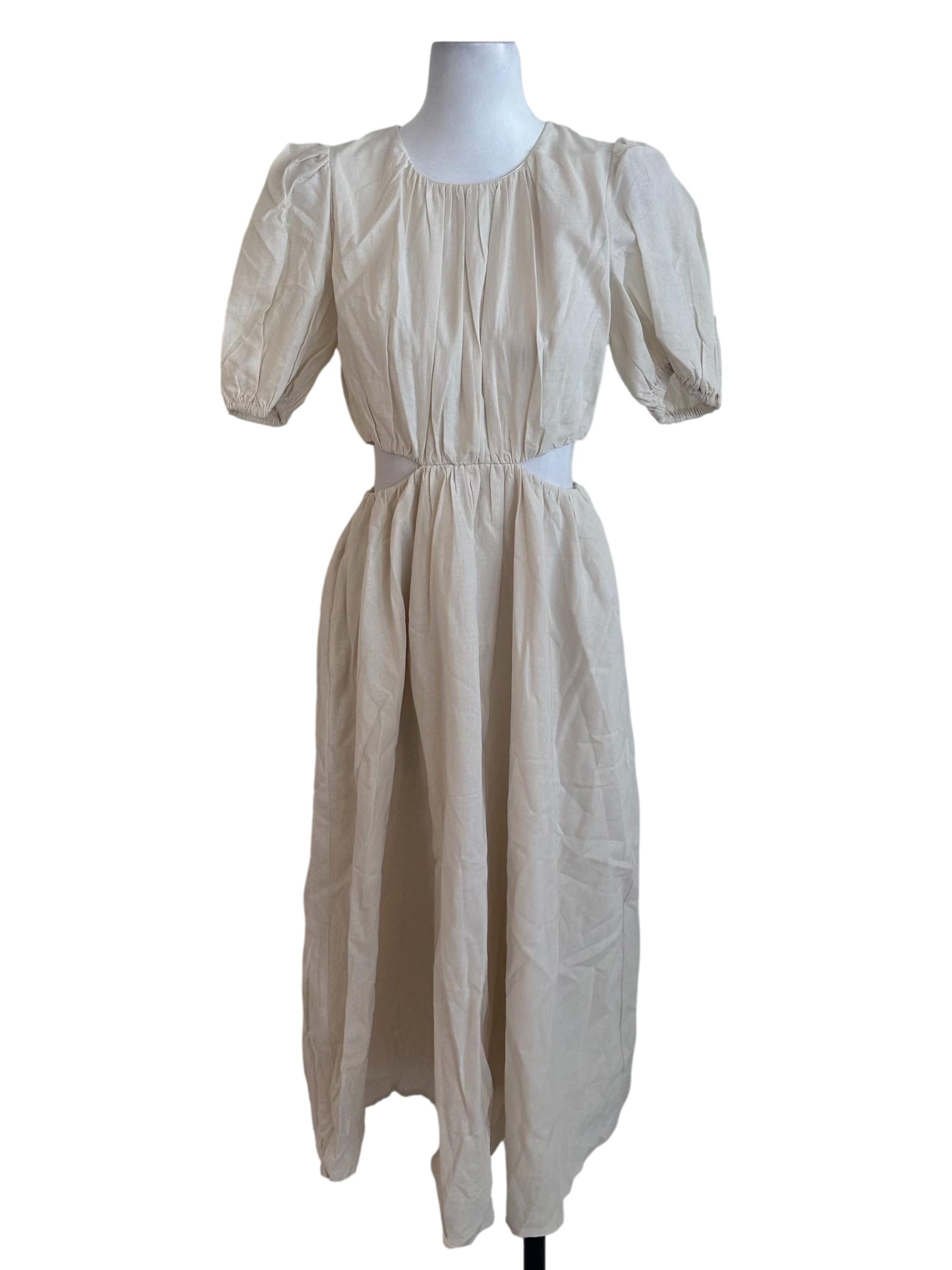 Oat Beige Puff Sleeve Dress