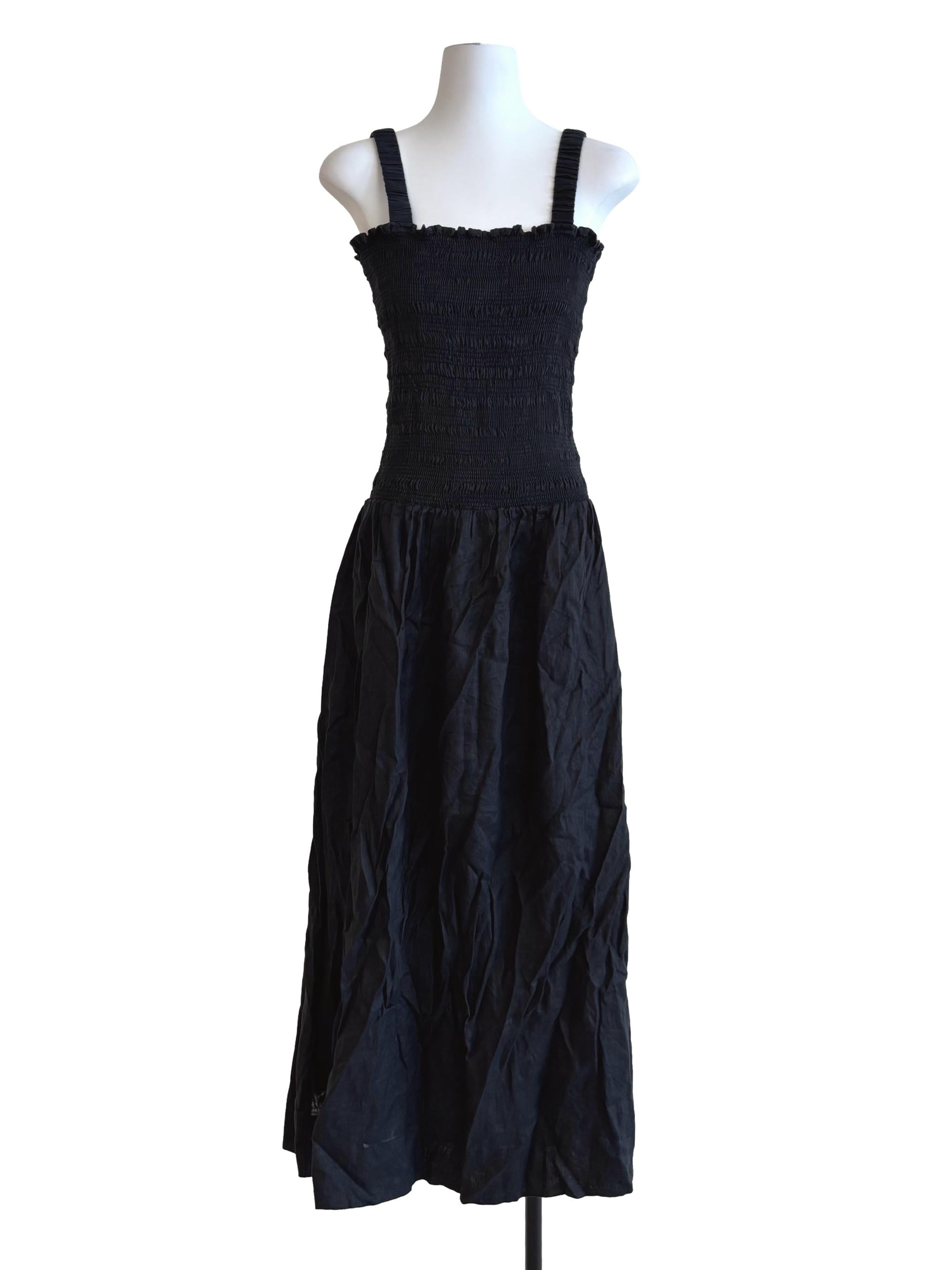 Onyx Black Smocked Apron Neck Dress