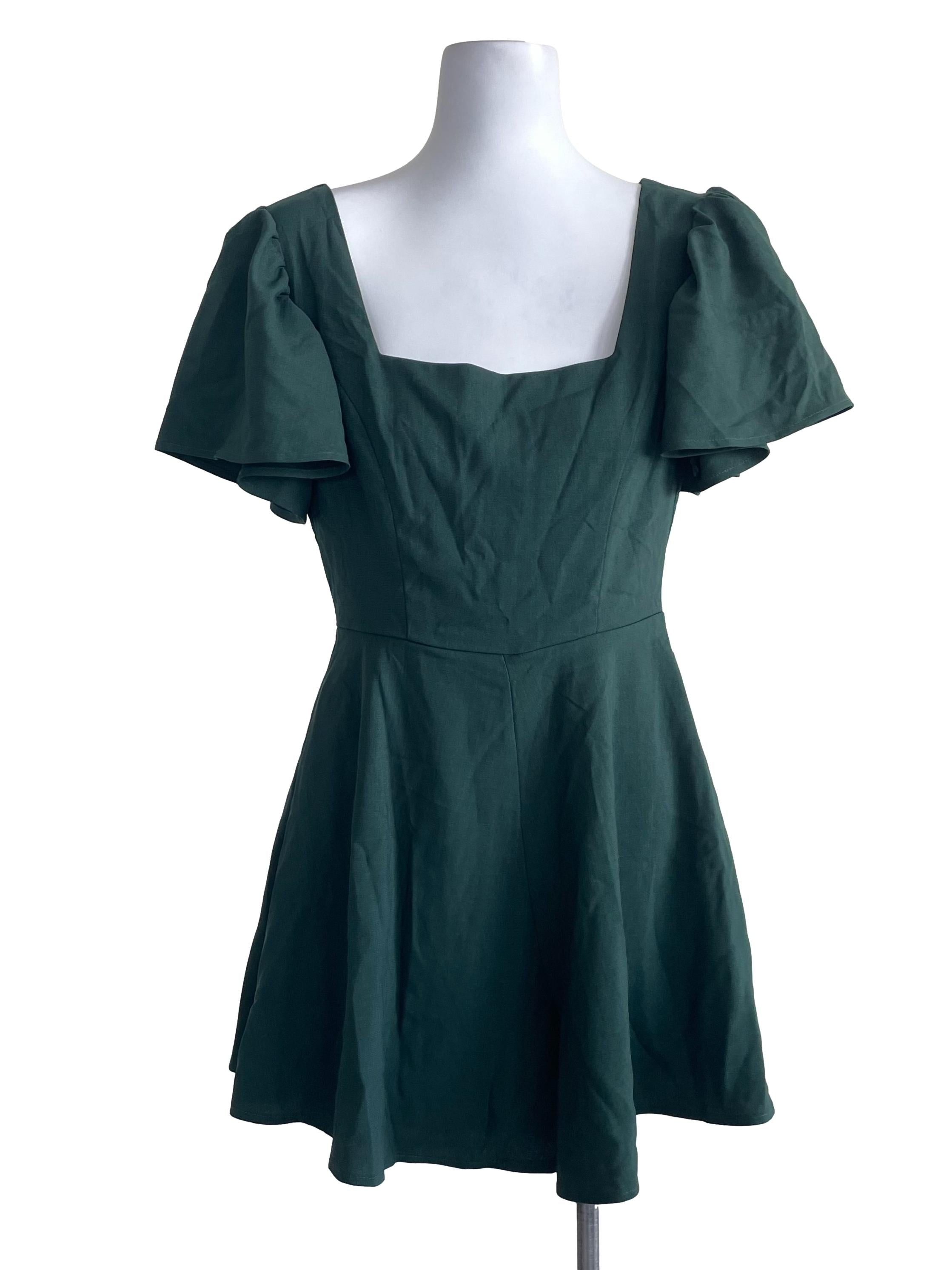 Pine Green Butterfly Sleeves Romper TTR