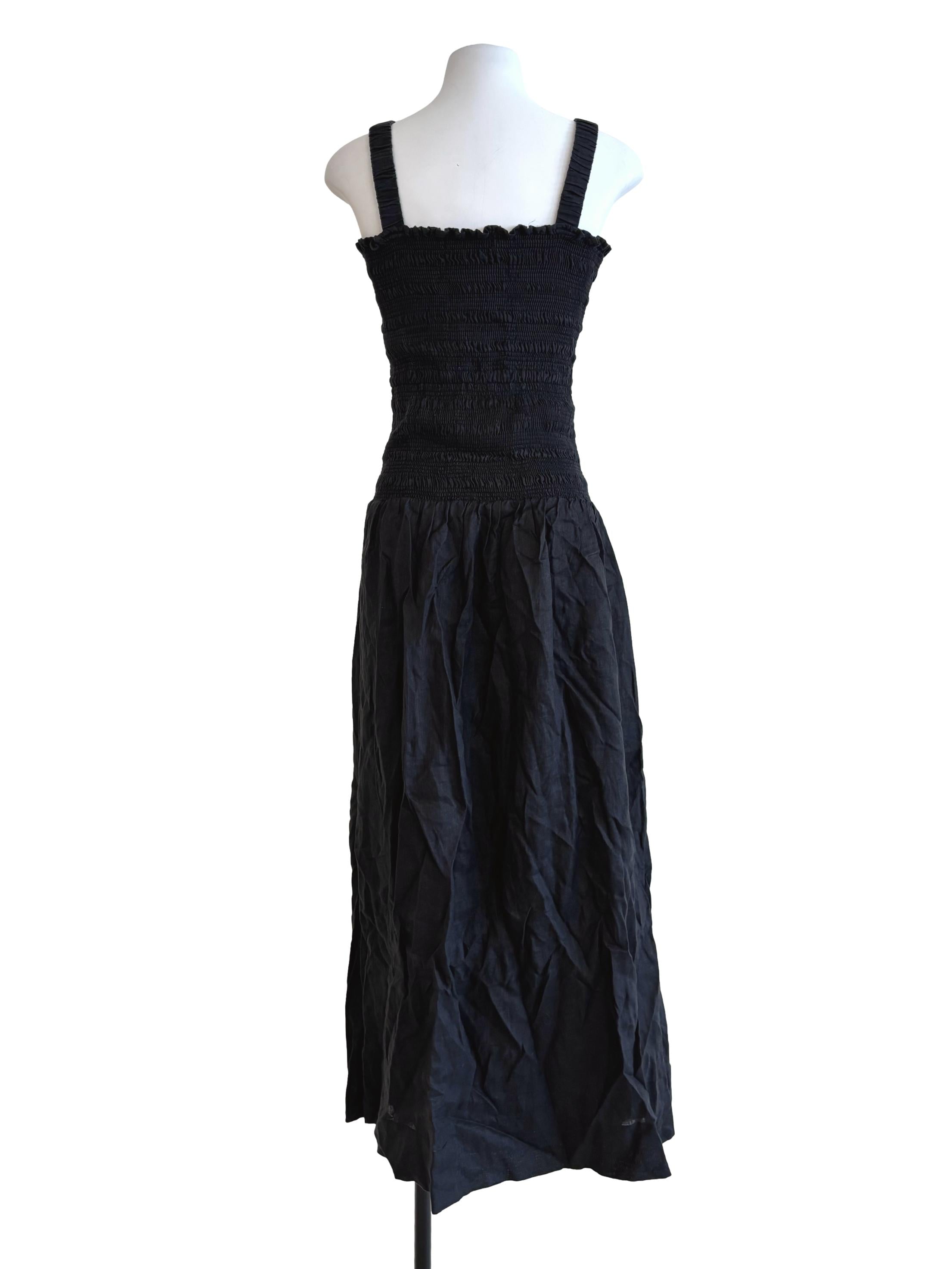 Onyx Black Smocked Apron Neck Dress