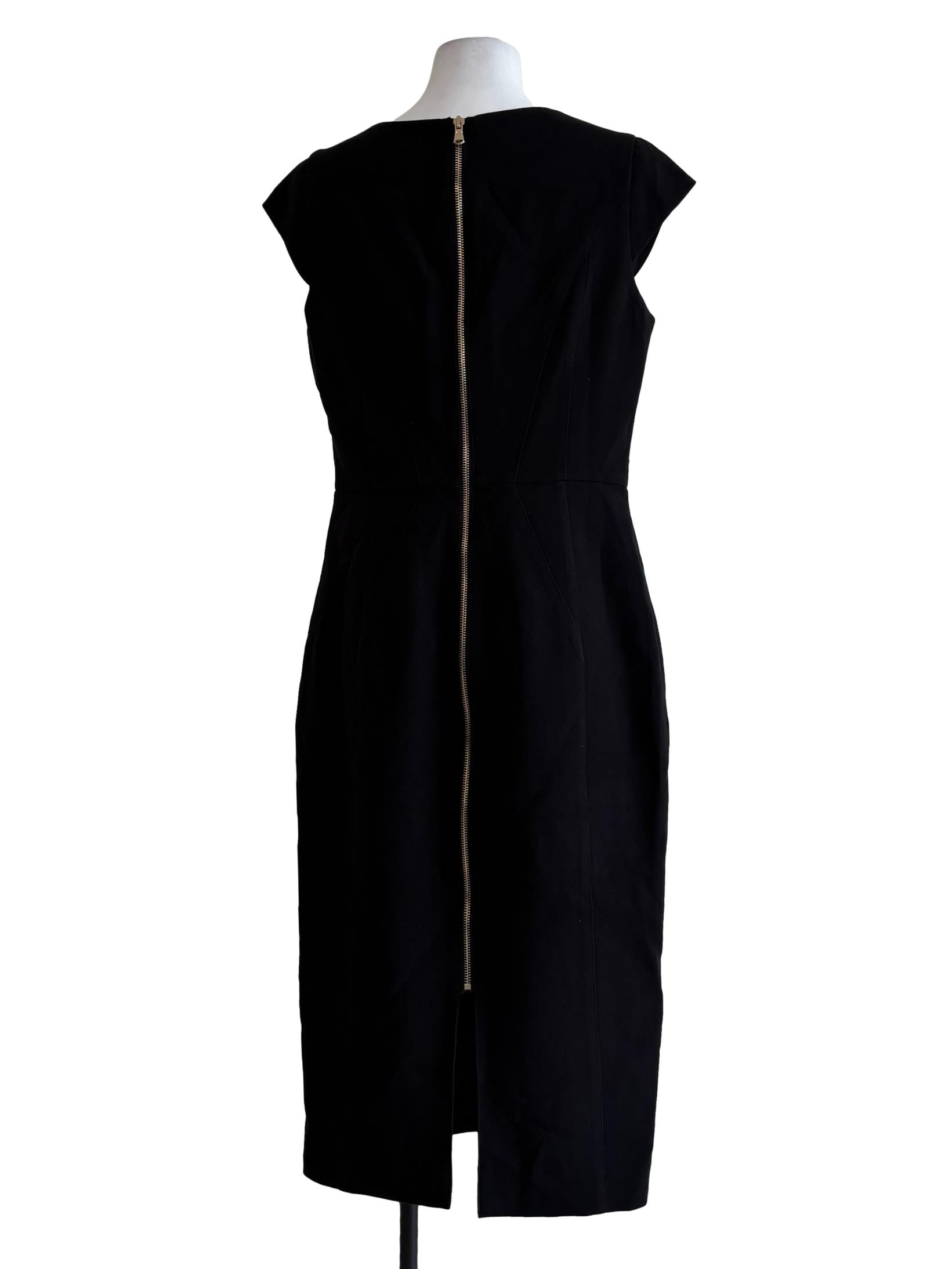 Night Black Sleeveless Gold Button Dress