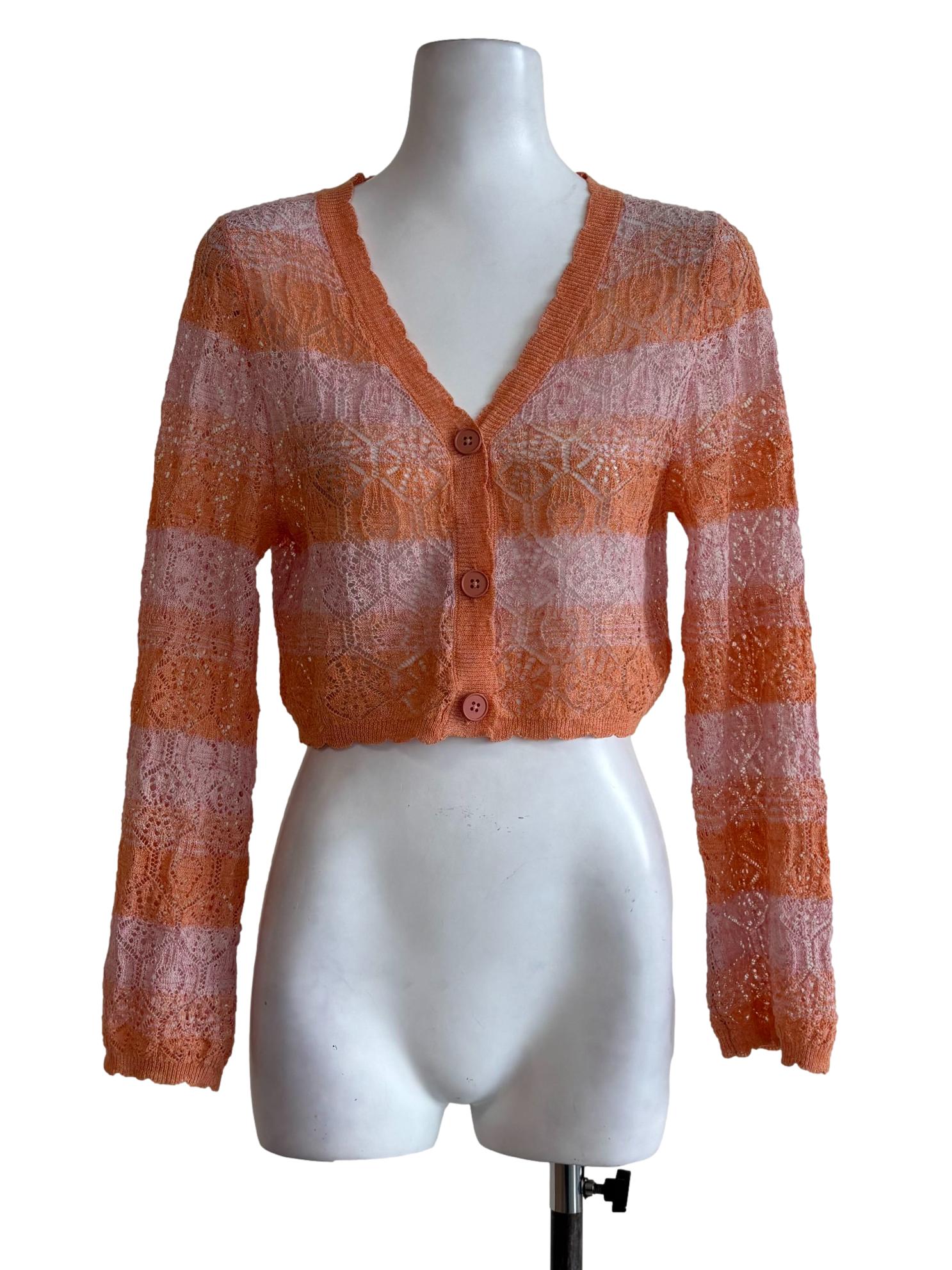 Tangelo Pink Stripes Knit Cardigan