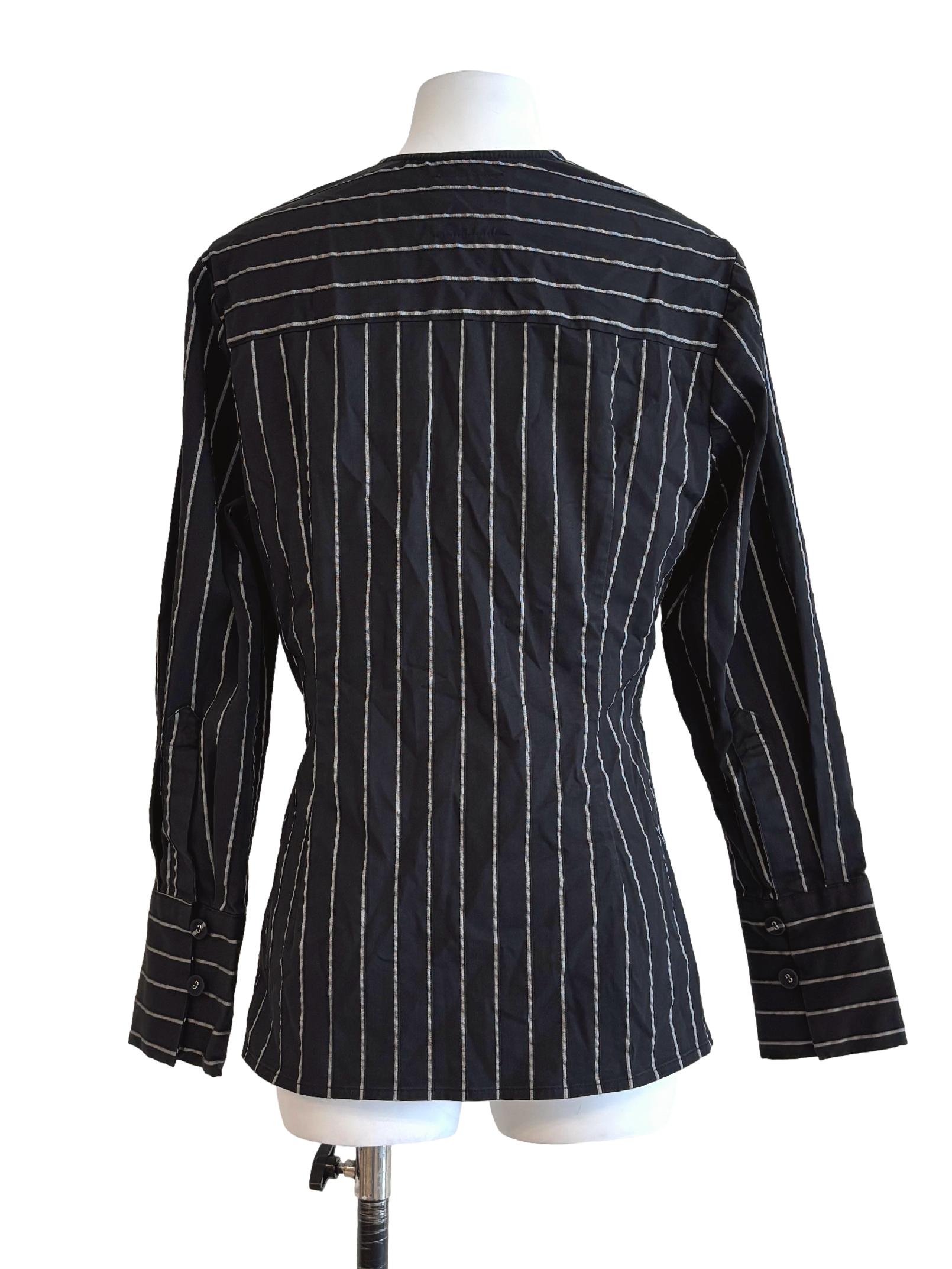 Jet Black Striped Front Twist Blouse