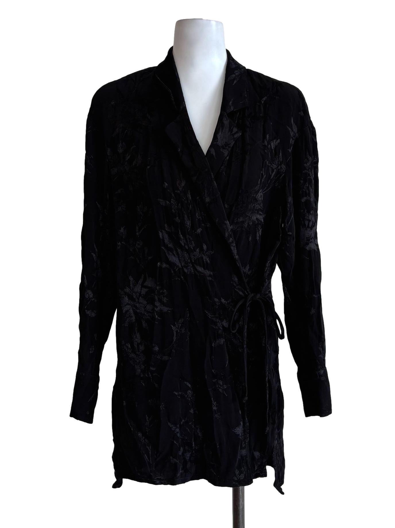 Black Surplice Side Tie Longsleeve Blouse