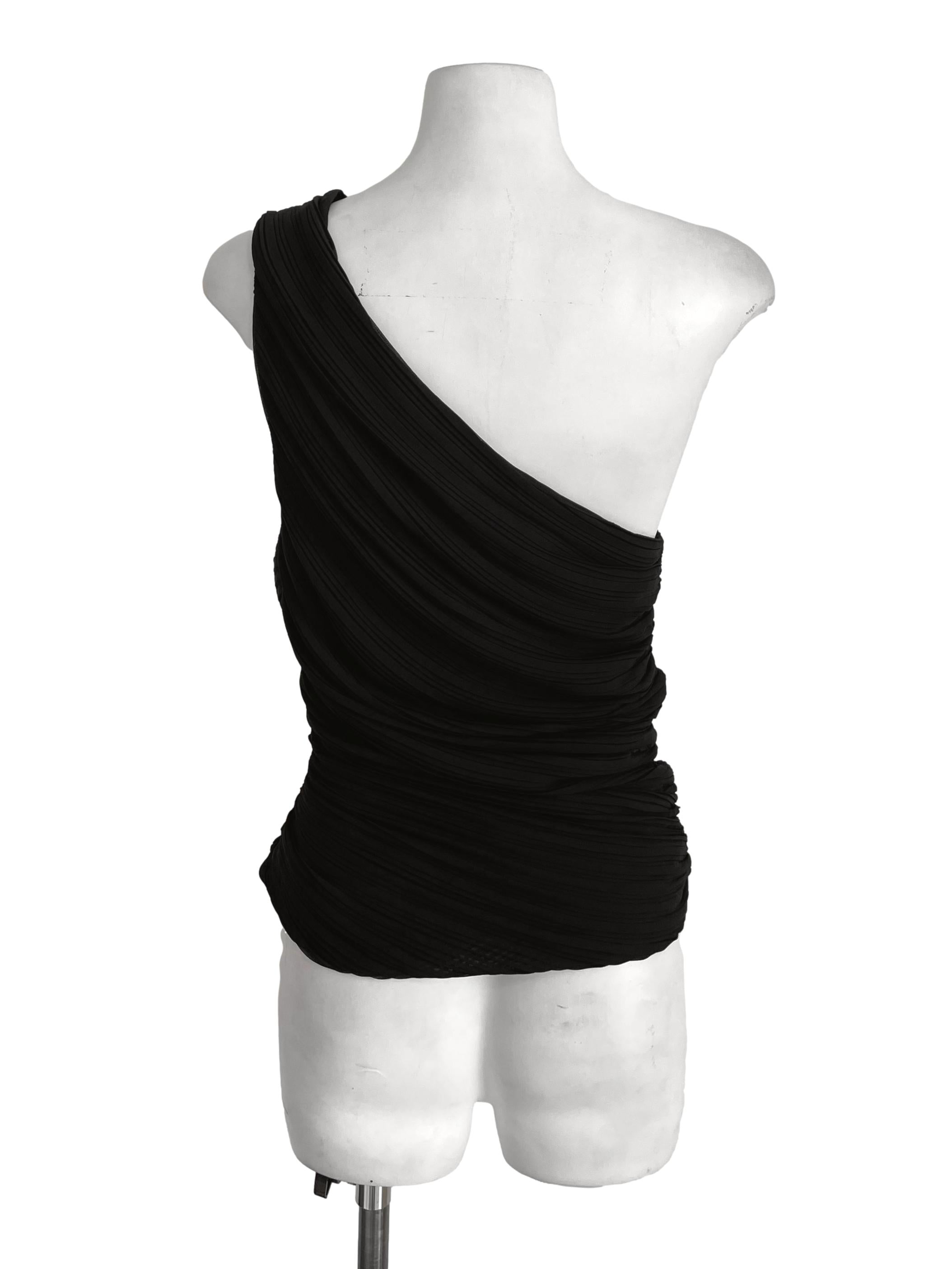 Black Accordion Draped Asymmetric Top