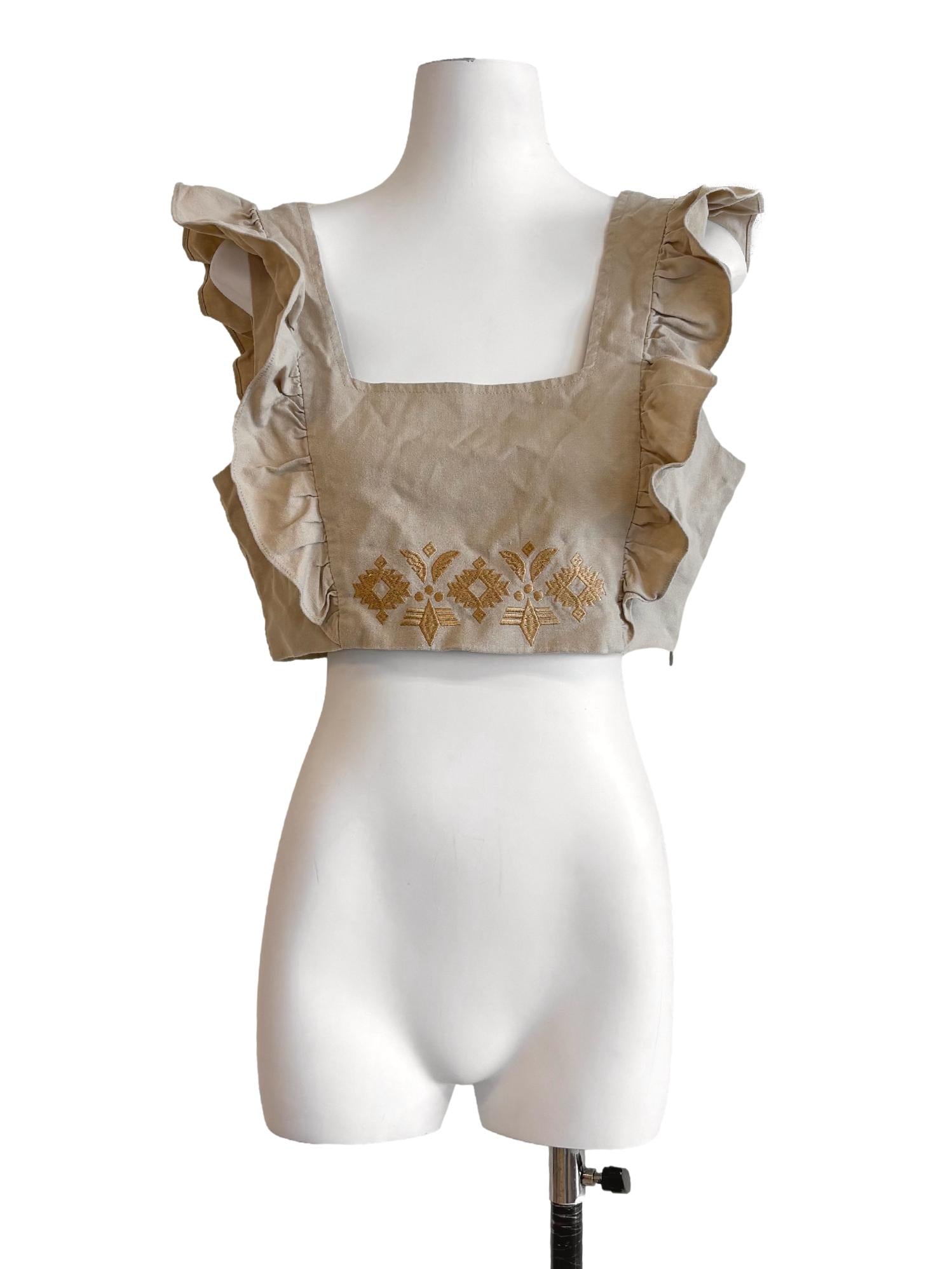 Eggshell Embroidered Ruffle Crop Top