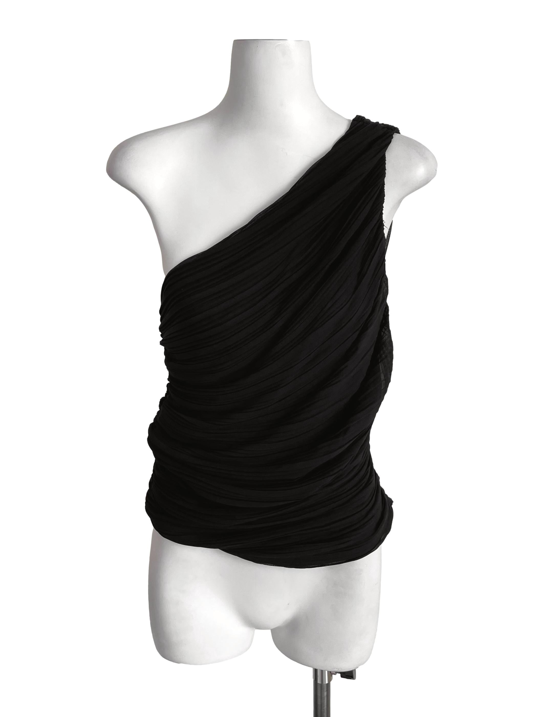 Black Accordion Draped Asymmetric Top