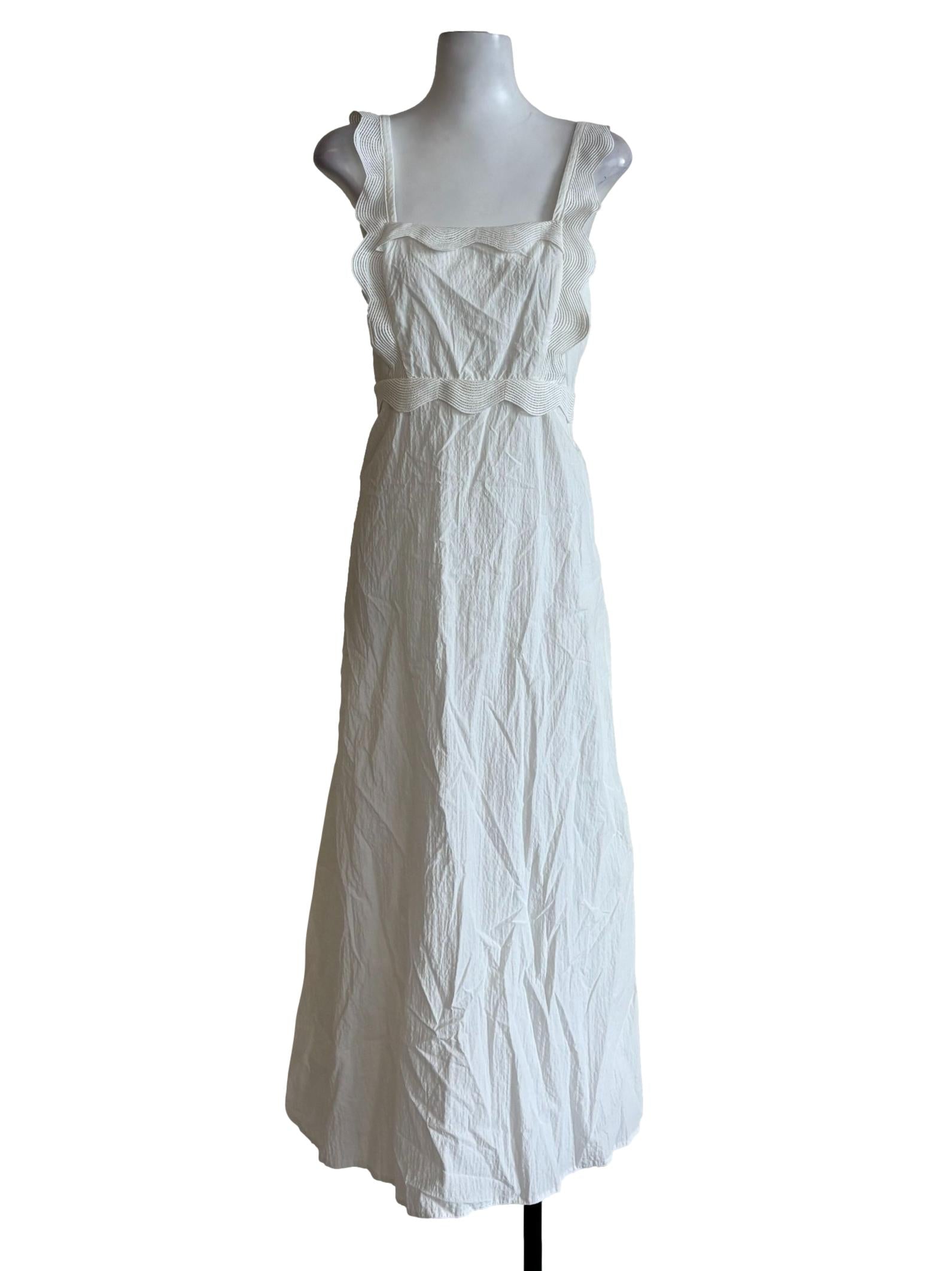 Powder White Cotton A-Line Dress