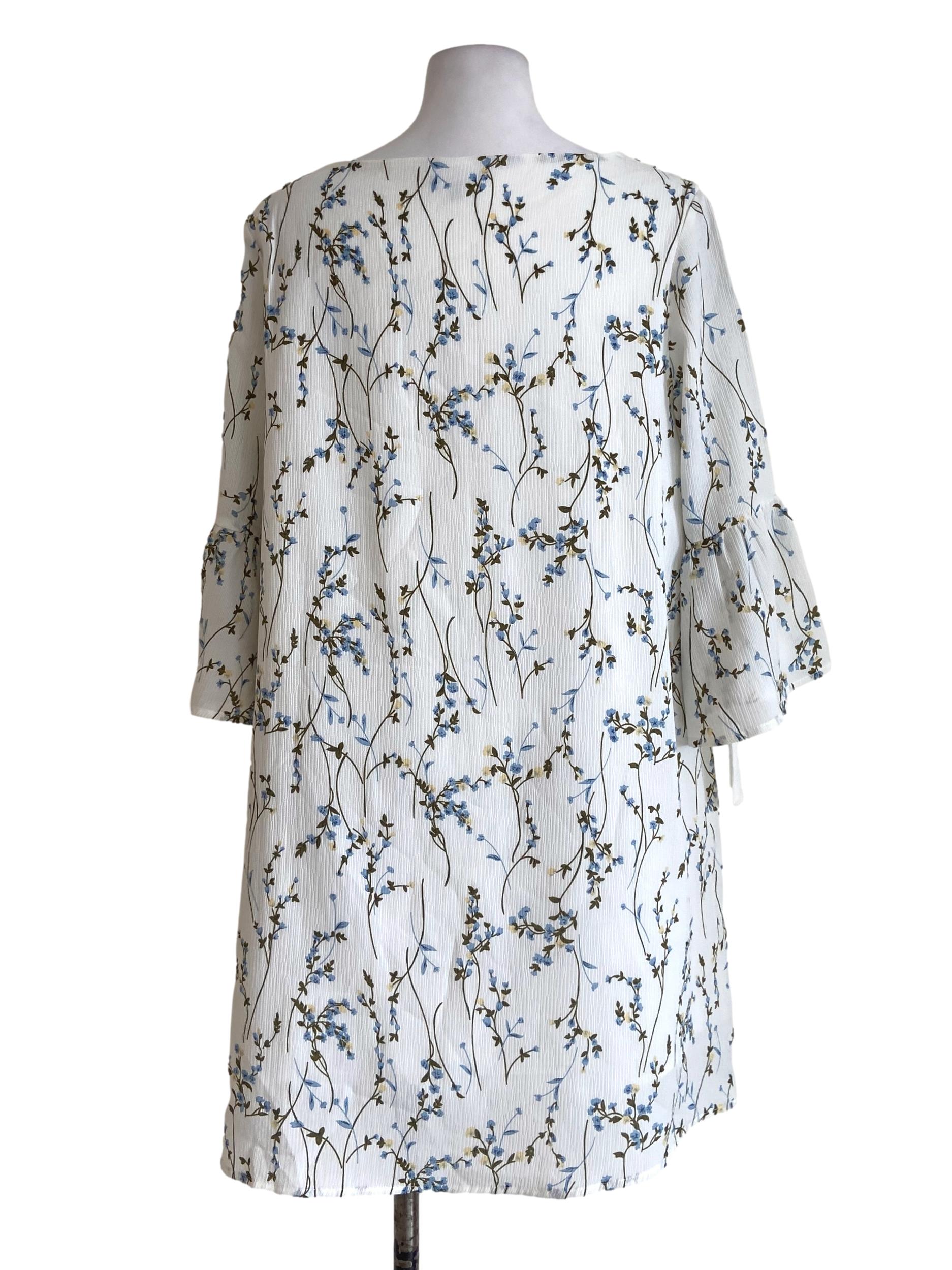 White Floral Poet Sleeve Dress