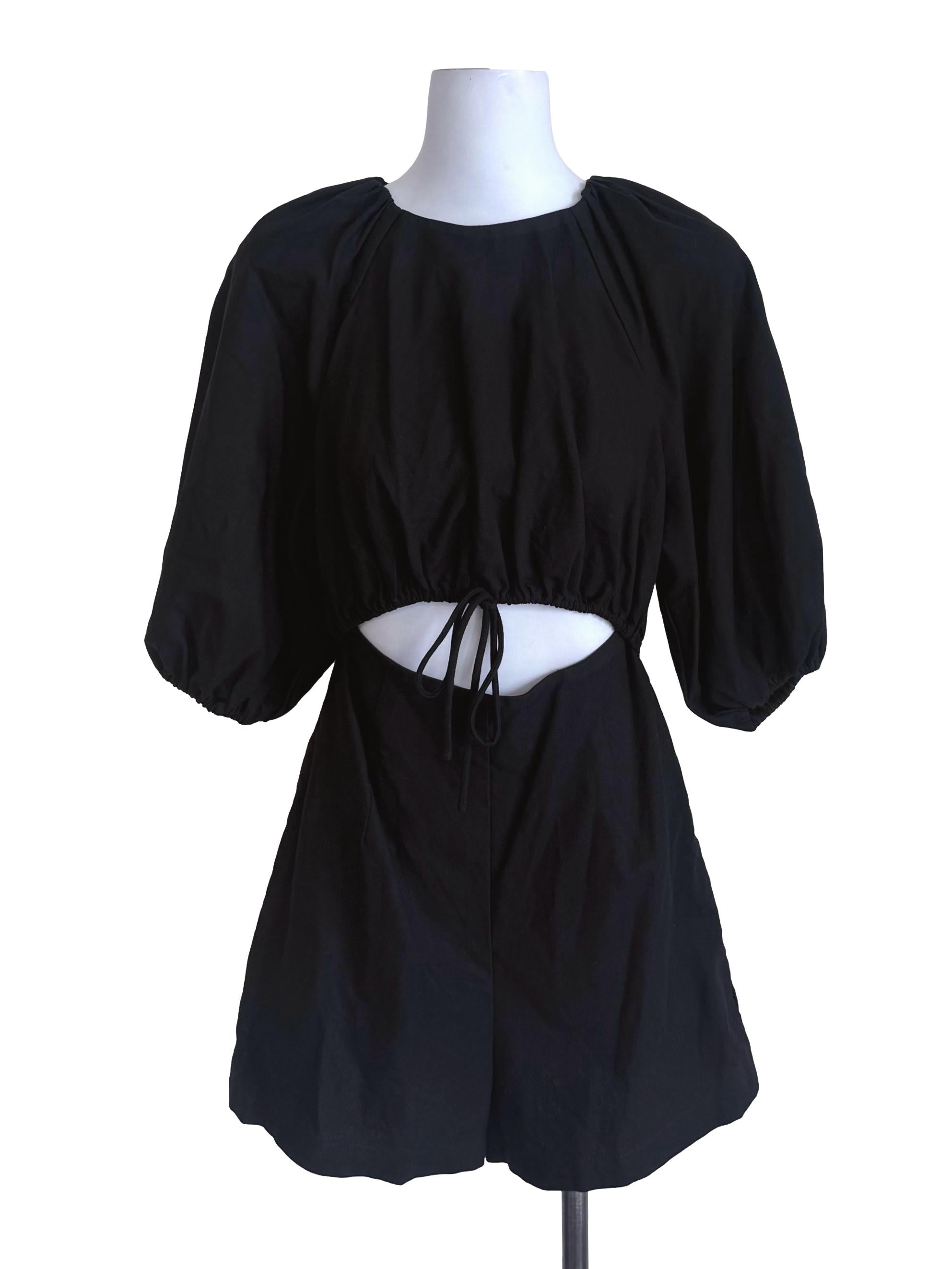 Black Open Waist Peasant Romper LB