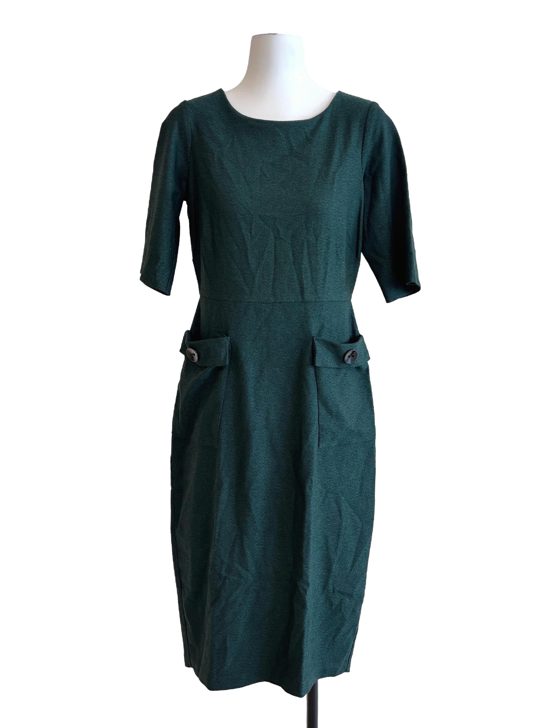 Pine Green Quarter Sleeve Pencil Dress