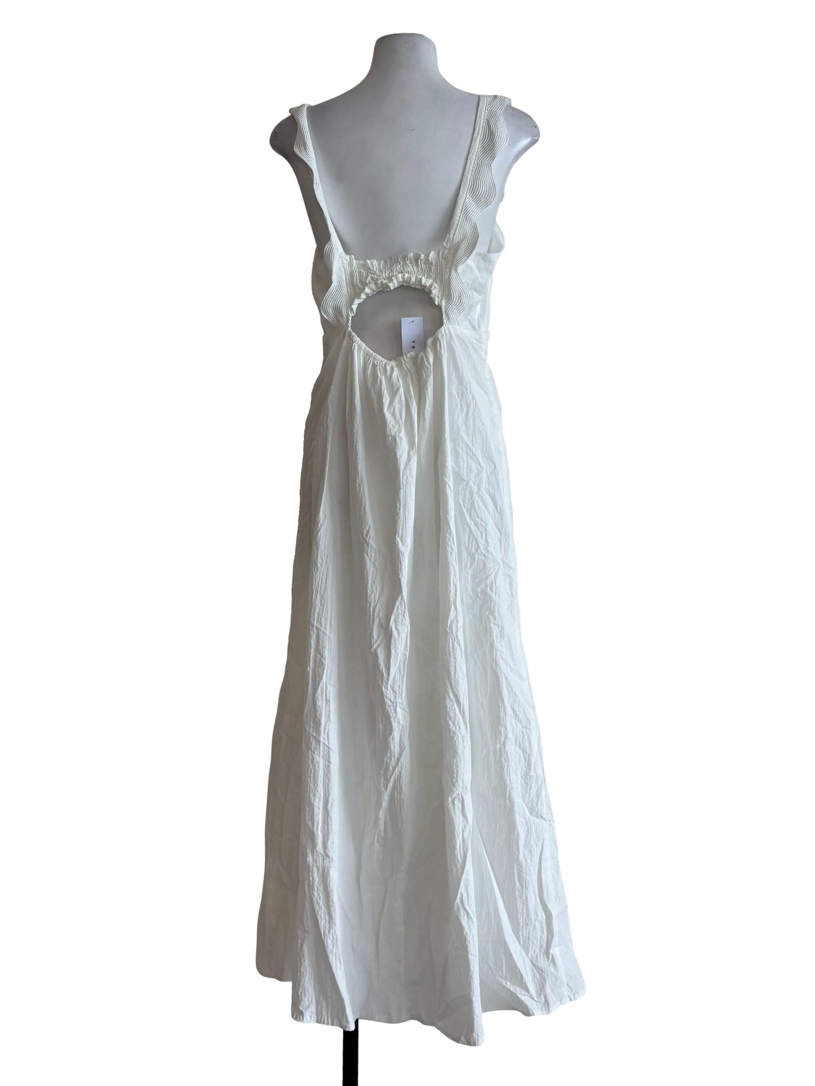 Powder White Cotton A-Line Dress