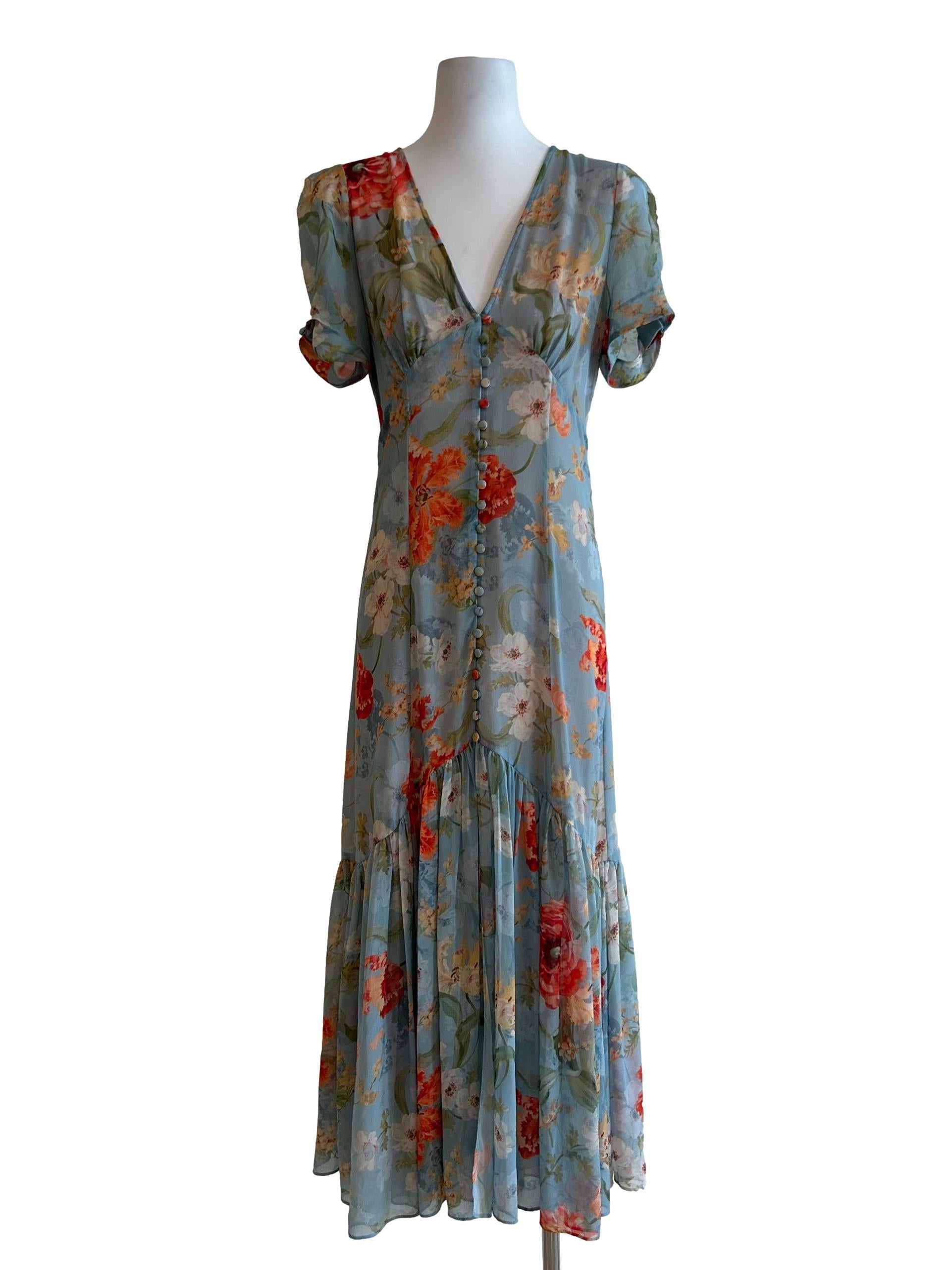 Zara Blue Floral Sheer Maxi Dress