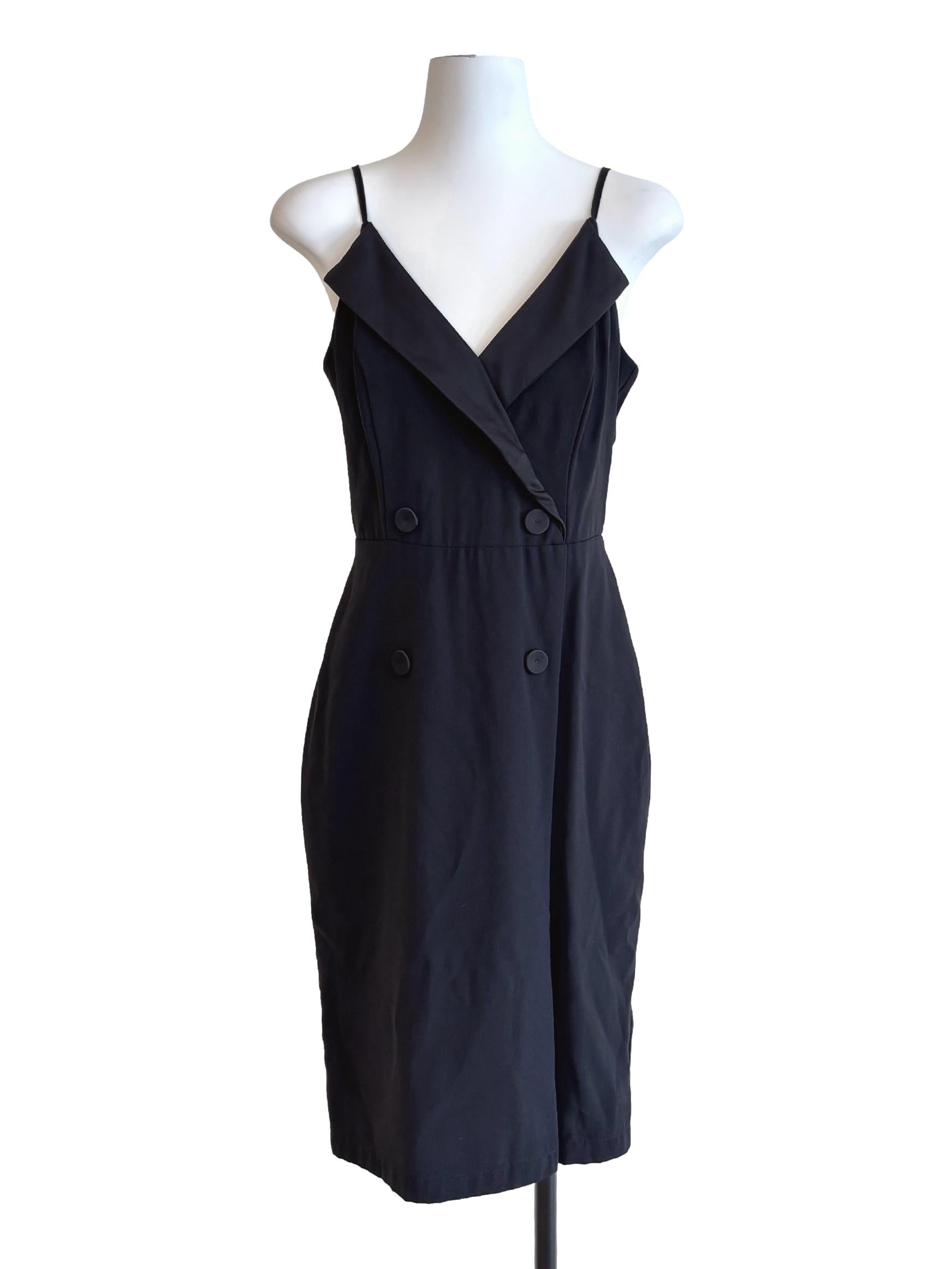 Jet Black Double Buttoned Pencil Dress