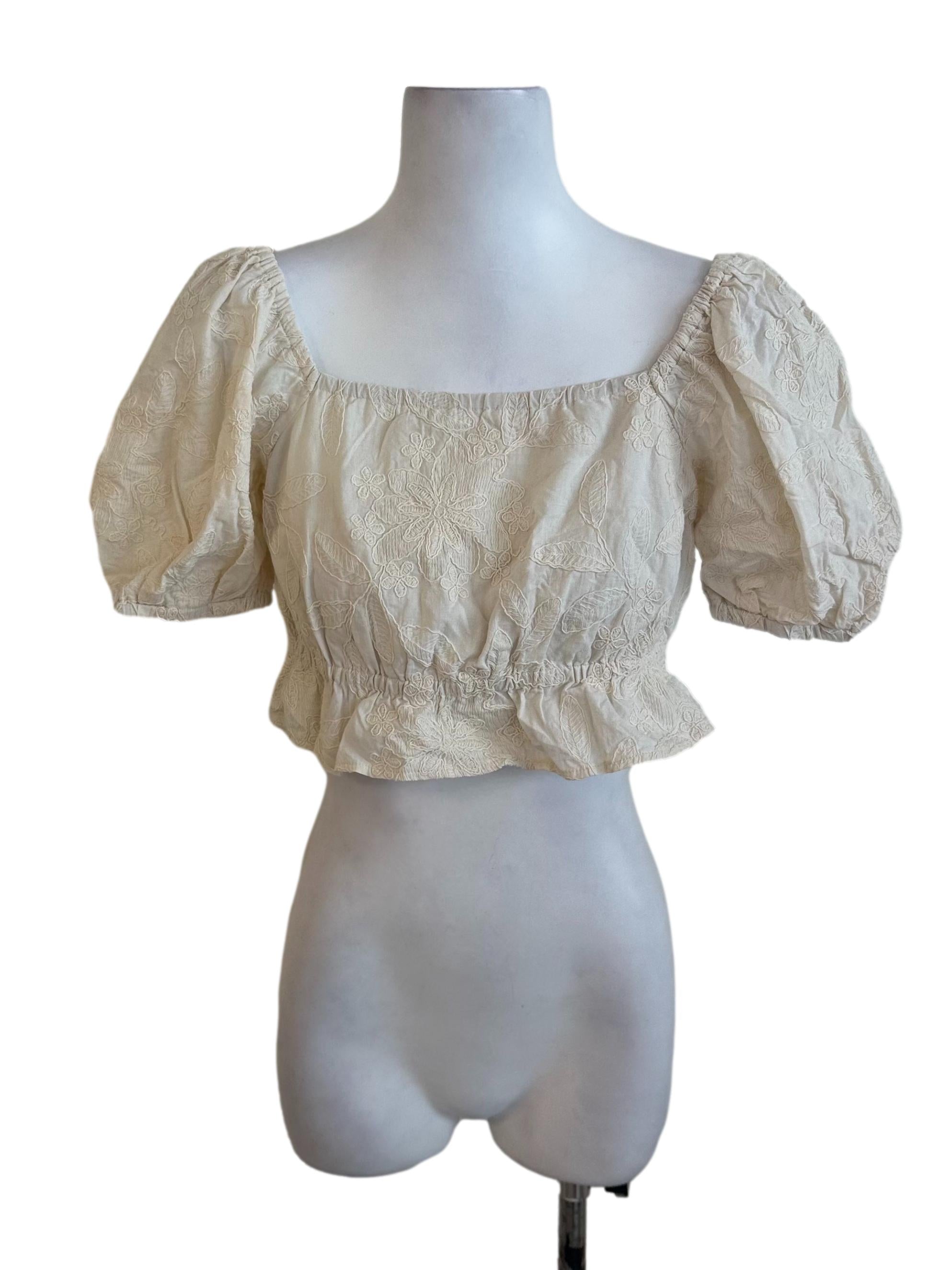 Cream White Floral Textured Top