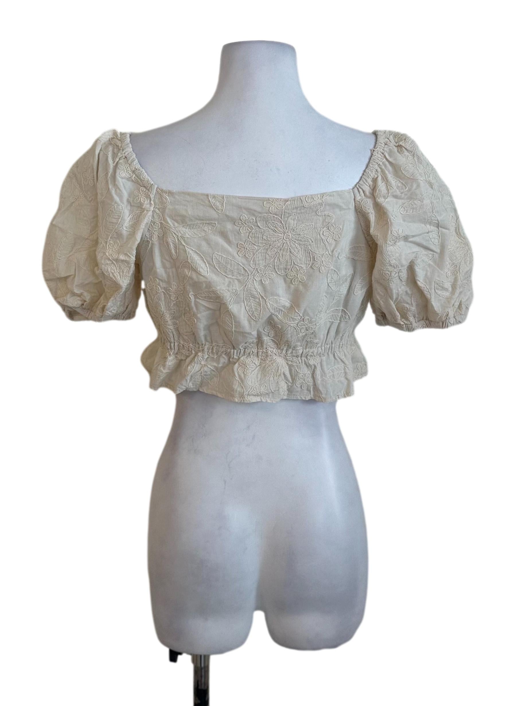 Cream White Floral Textured Top