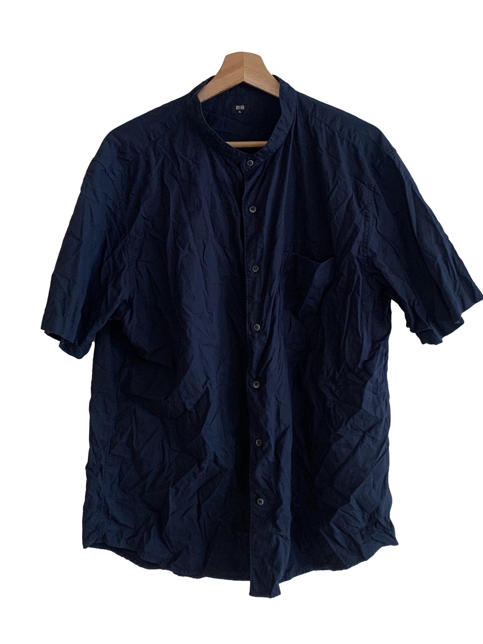 Navy Blue Button Down Short Sleeved Shirt